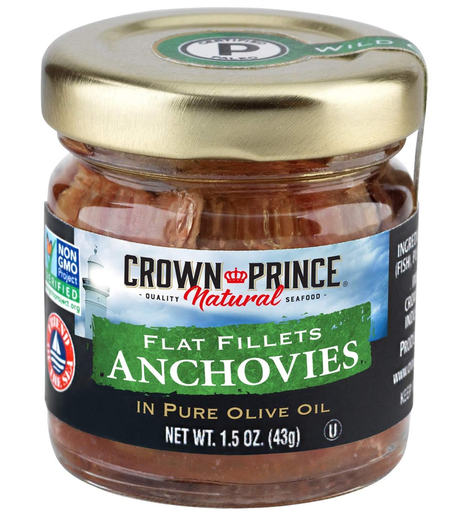 Crown Prince Natural Anchovies in Olive Oil - 1.5 oz (43 g) | Premium Flat Fillets - Buy Online on GoSupps.com