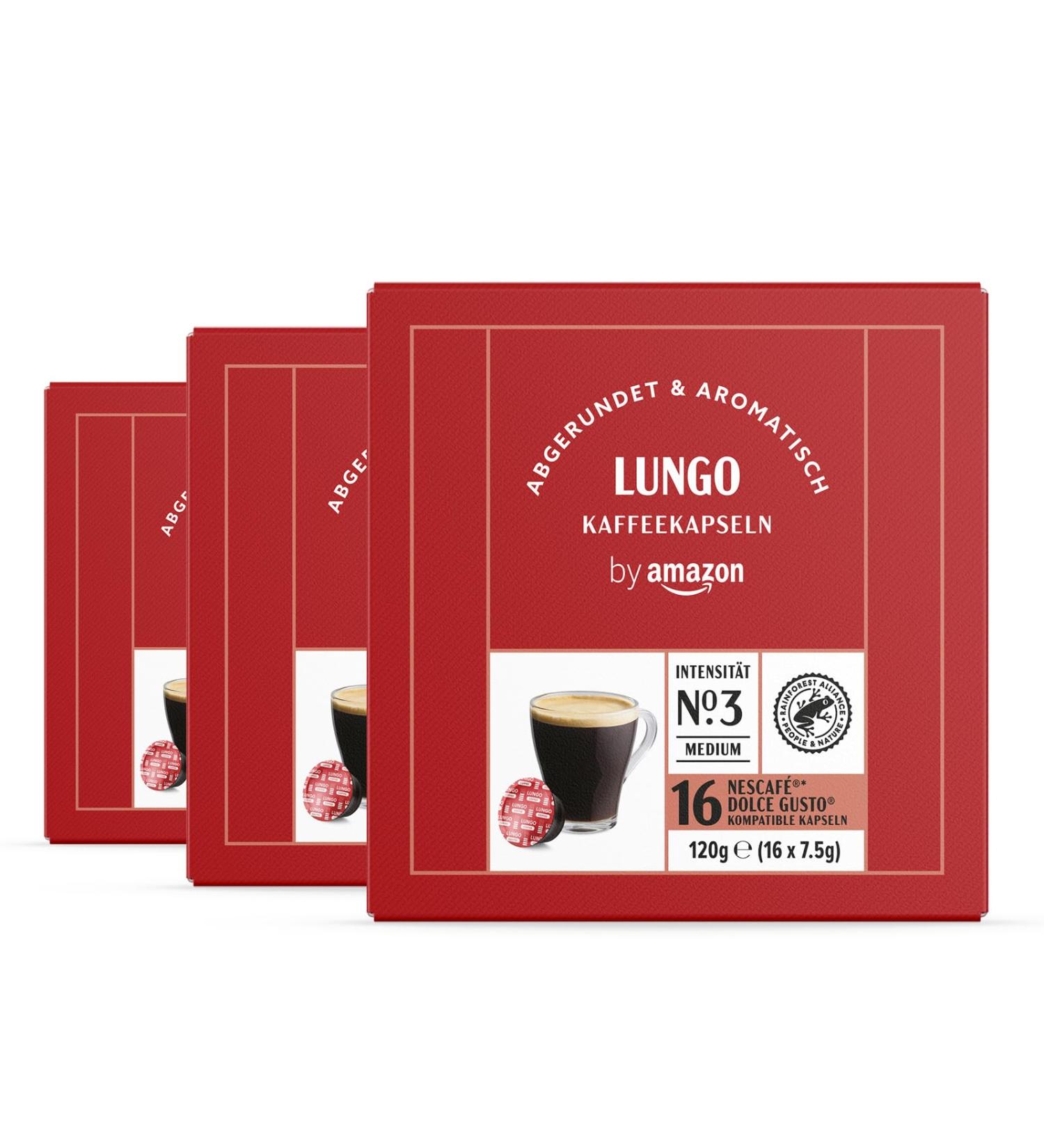 By Amazon Coffee Lungo Capsules Dolce Gusto Compatible Medium Roast 48 Portions 3-Pack with Rainforest Alliance Certification - Buy Online on GoSupps.com
