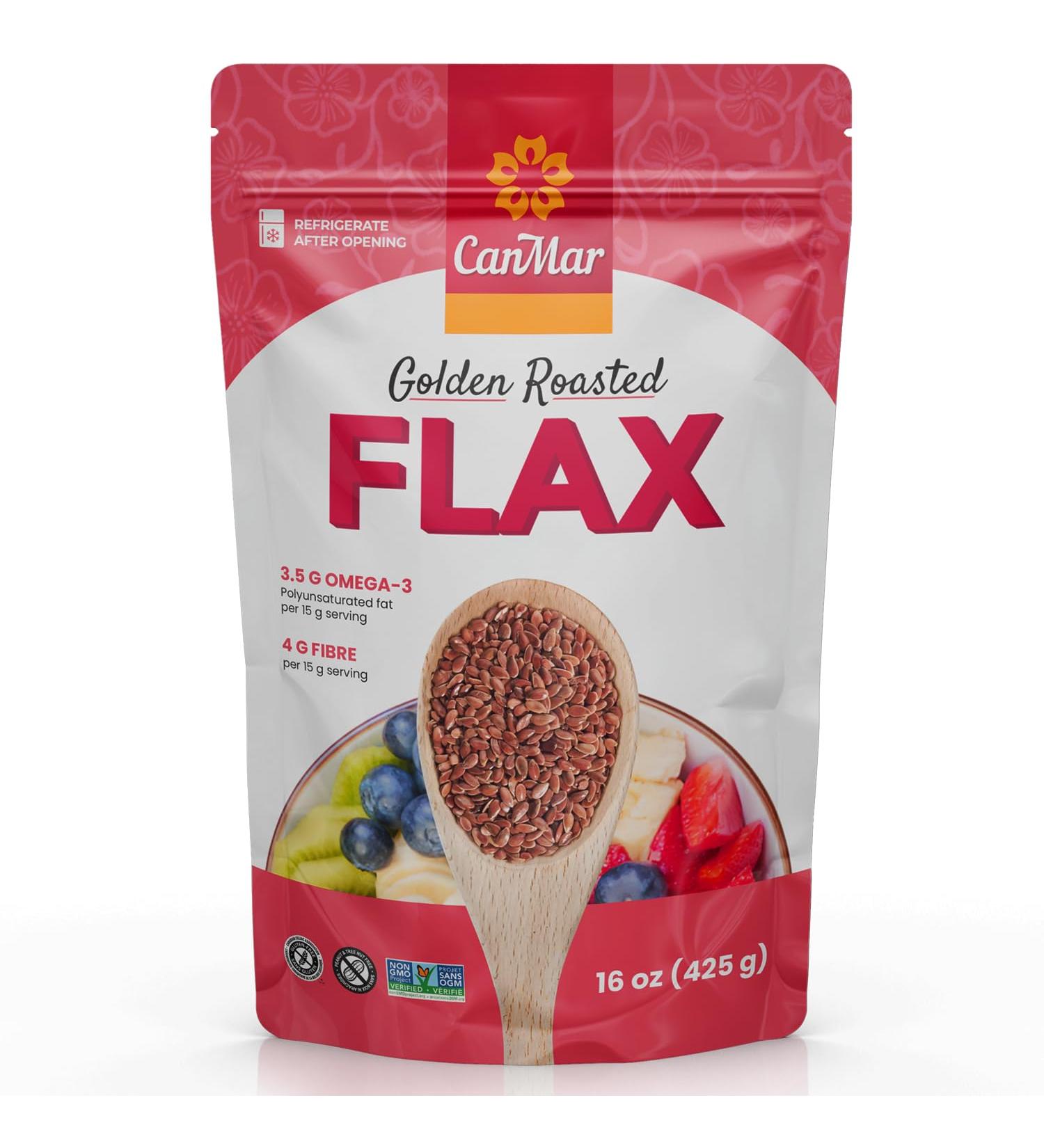 CanMar Golden Roasted Whole Flax Seed 1lb - Non-GMO Gluten Free Vegan Omega-3 Rich Superfood - Buy Online on GoSupps.com