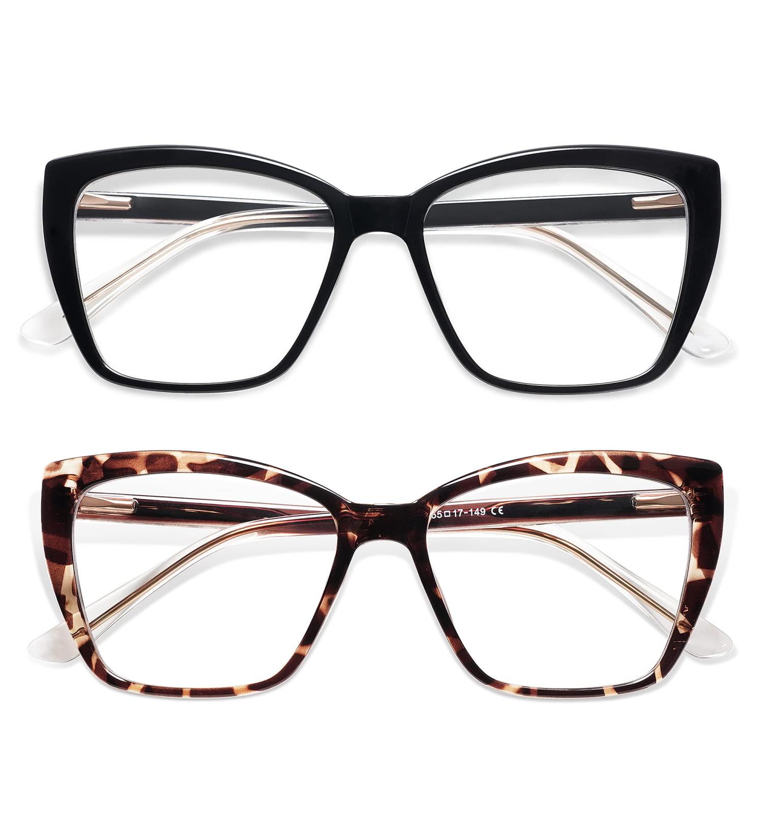 AMOMOMA TR90 Oversized Blue Light Reading Glasses Women Stylish Cat Eye Square Glasses 1.5x - Black & Tortoise - Buy Online on GoSupps.com