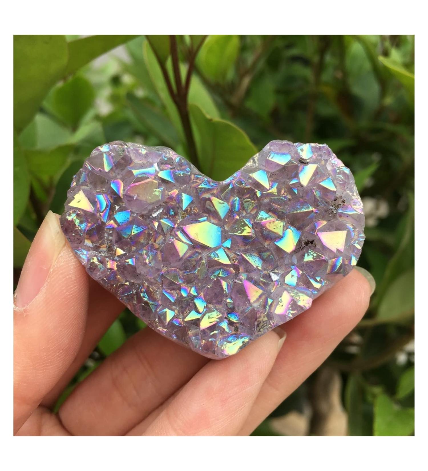 1pcs Amethyst Geode Heart Shaped Crystal Crystals Stones Titanium Rainbow Aura Amethyst Cluster Angel Aura Quartz Home Decoration Crafts Decoration Natural Luster - Buy Online on GoSupps.com