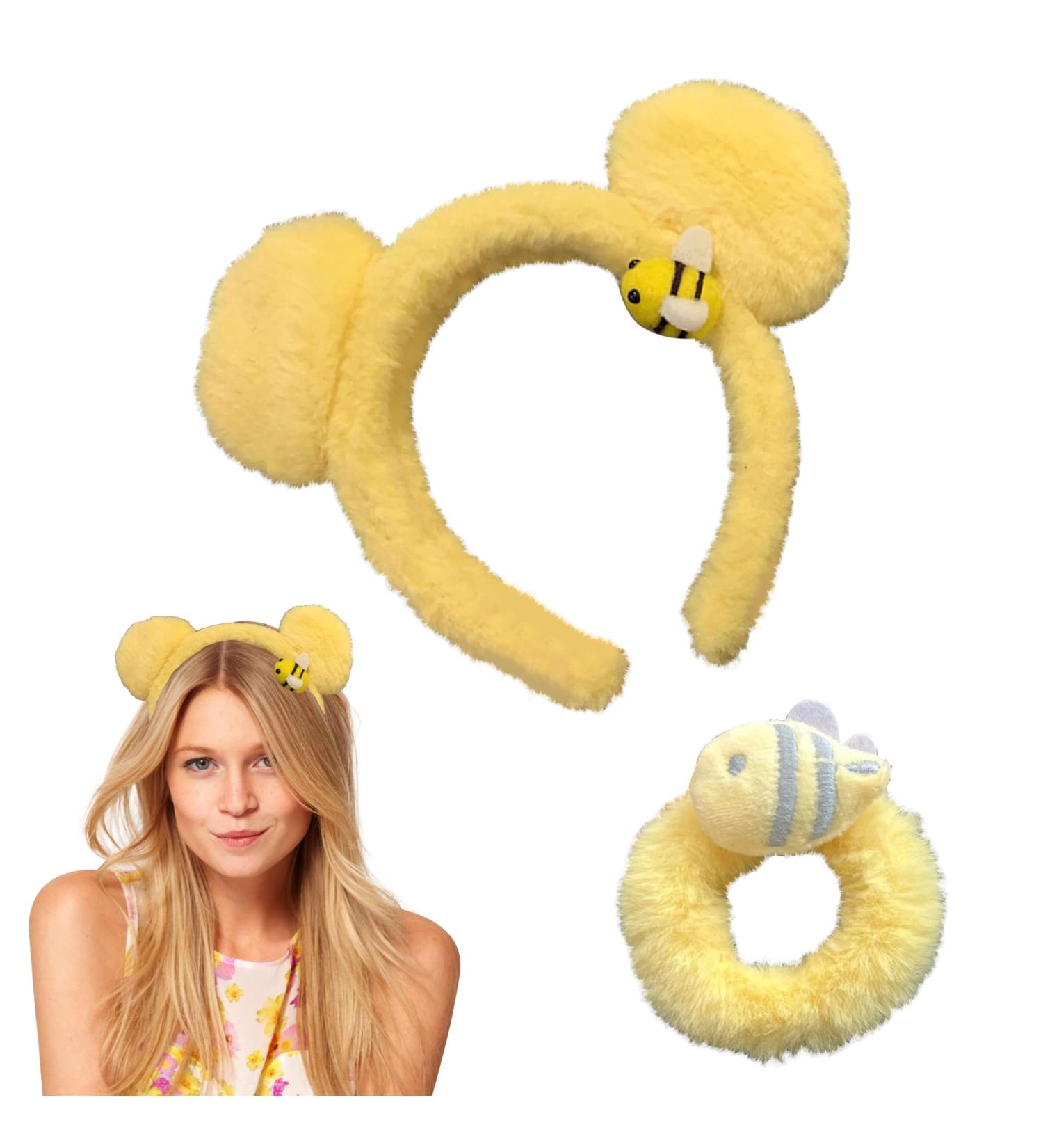 REYIN-CHHN Yellow Plush Bear Ears Headband and Hair Ties - Bee Ears Headband Adult The Pooh Ears Headband Adult Bear Headband Fashion Headbands for Women Ponytail Holders Cute Costume - Buy Online on GoSupps.com