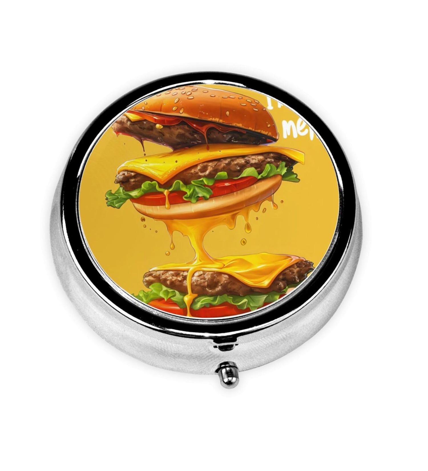 Burger Melt Portable Metal Pill Box - Mini 3-Compartment Travel Case for Small Pills - Hinged Design for Easy Use - Buy Online on GoSupps.com