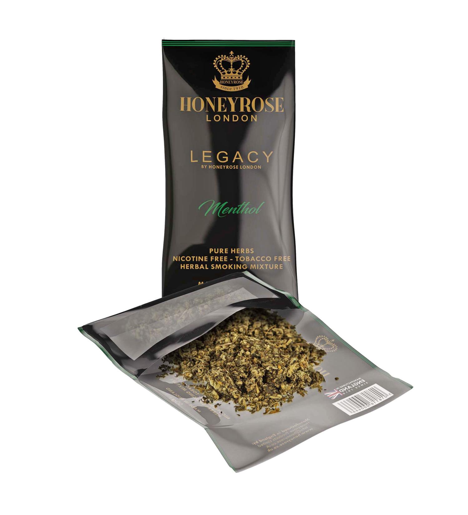 Honeyrose Legacy Menthol: Tobacco & Nicotine Free Smoking Mixture - 50g - Buy Online on GoSupps.com