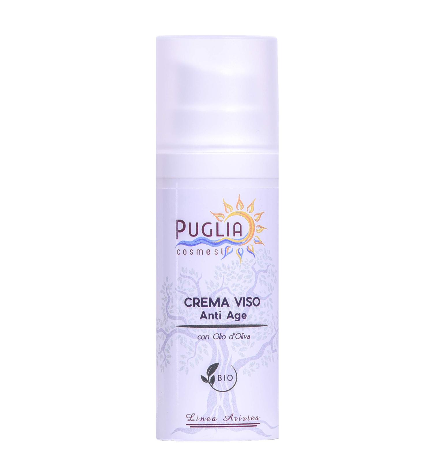 Puglia cosmesi Organic anti-aging face cream with olive oil phytoluronate and aloe vera with natural and organic ingredients certified by AIAB made in Puglia Italy at km 0