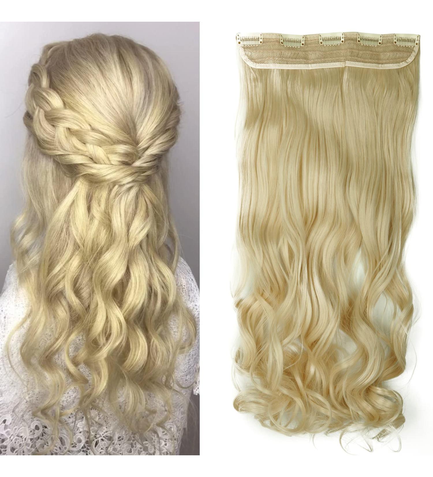 S-noilite Fashion Half Head Clip in Hair Extensions - Curly Wavy Hairpiece 24 Inches - Bleach Blonde - Buy Online on GoSupps.com