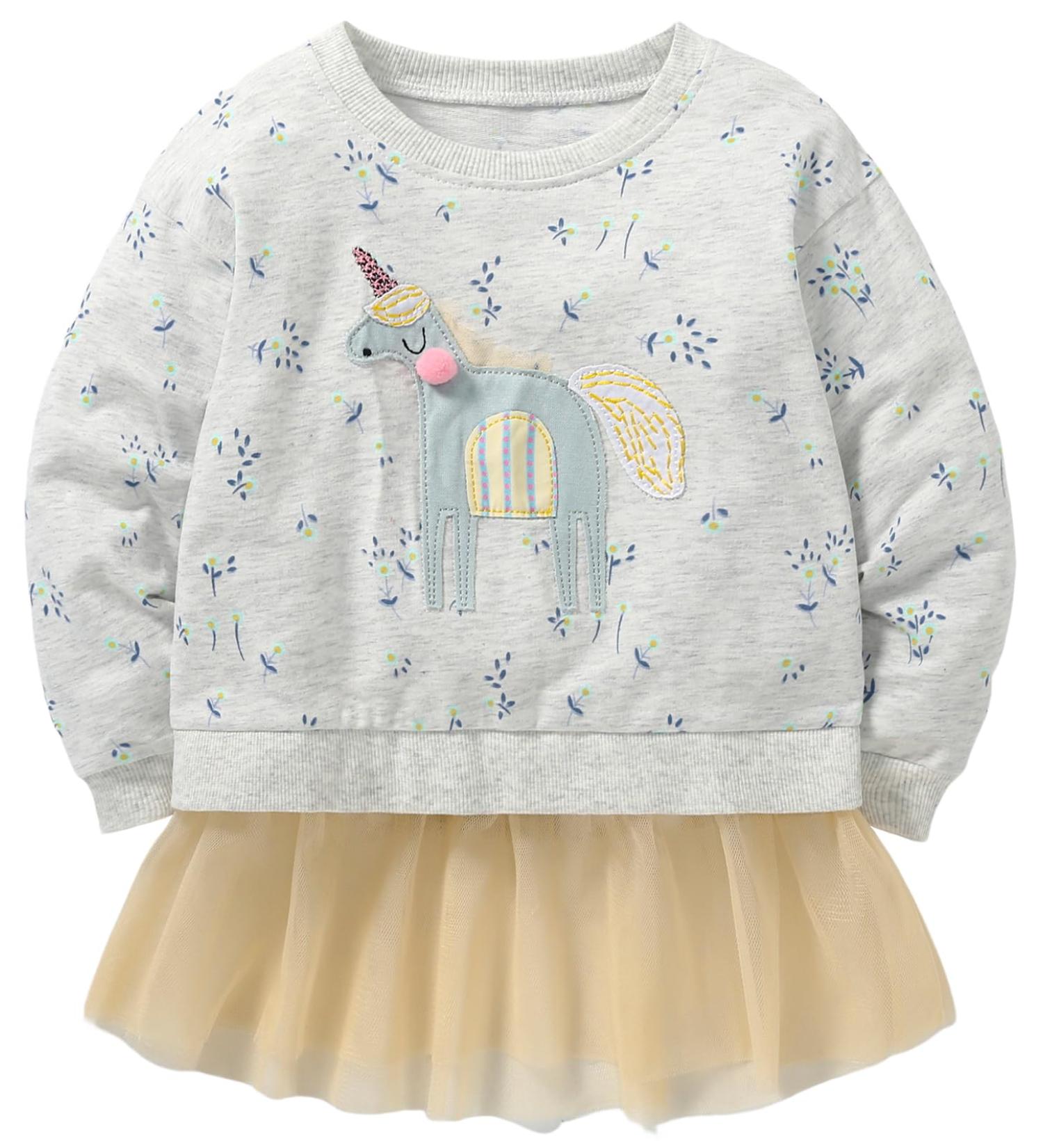 Girls Unicorn Sweatshirt - Long Sleeve Cotton Top for Toddler Girls, Age 6-7 Years - Buy Online on GoSupps.com