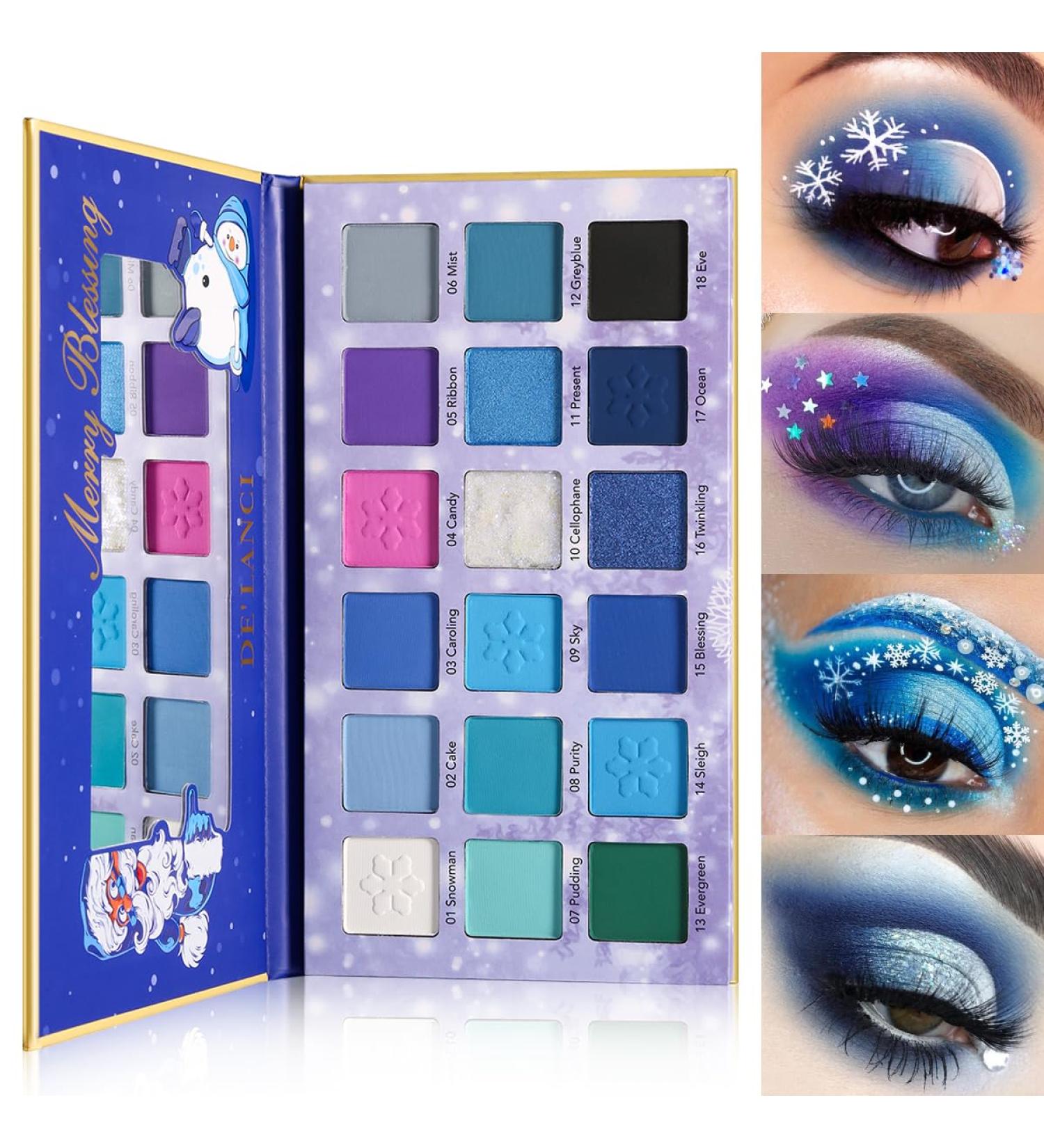 Blue Purple Eyeshadow Palette - 18 Highly Pigmented Matte & Shimmer Shades | Waterproof Christmas Makeup Palette for Girls - Buy Online on GoSupps.com