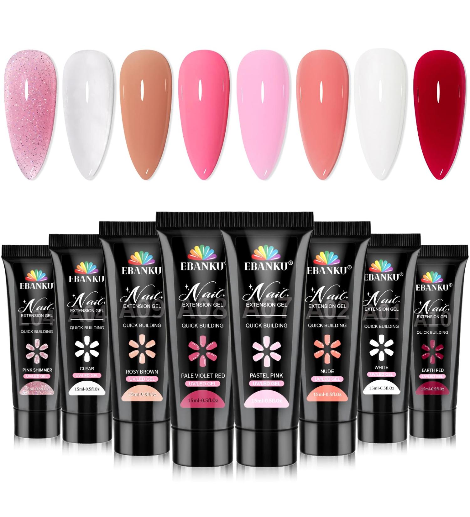 EBANKU Poly Gel Nail Extension 8 Colors Poly Nail Gel Nail Builder Gel Professional Poly Gel Cat Eye Effect for Women DIY Manicure at Home Salon - Buy Online on GoSupps.com
