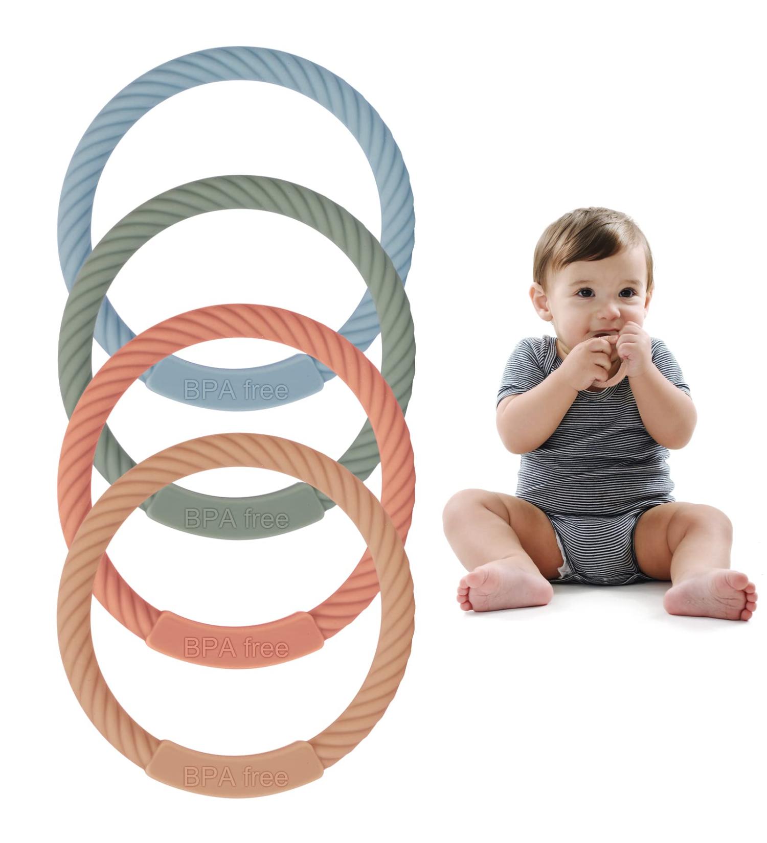Silicone Baby Teething Rings Bracelets 4 Pack - BPA Free Chew Toys for 3+ Month Babies - Wearable Mom Bracelets - Ether, Sage, Muted, Apricot - Buy Online on GoSupps.com