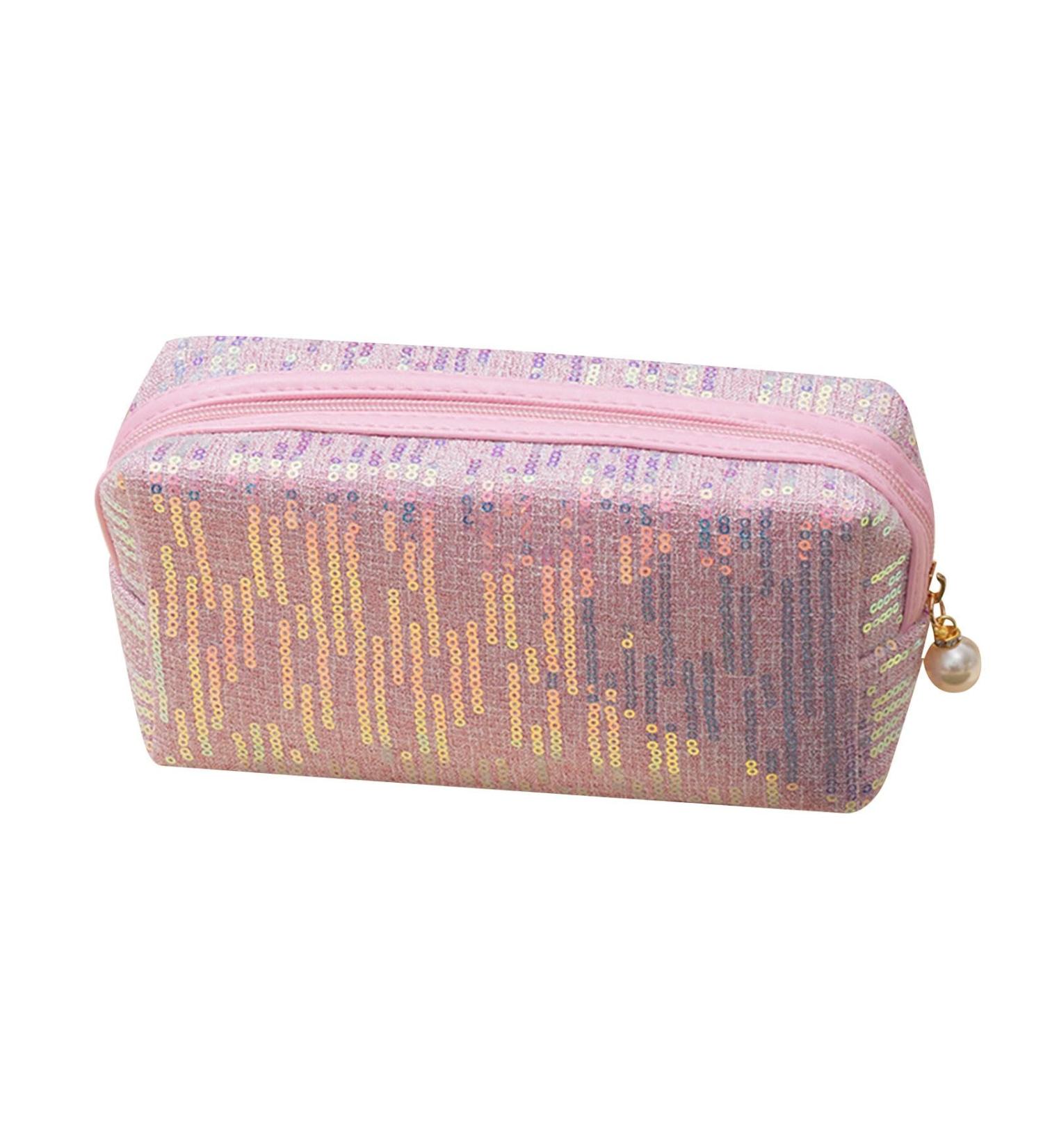New Embroidered Sequin Makeup Bag with Large Capacity High Appearance Cute Portable Storage Bag Washing Bag (Pink) - Buy Online on GoSupps.com