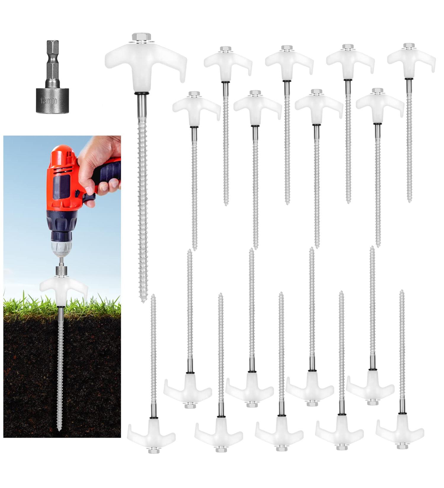 18 Heavy Duty Metal Camping Tent Stakes with Luminous Head - Ground Anchor Pegs with Hex Head Driver and Storage Box - Buy Online on GoSupps.com