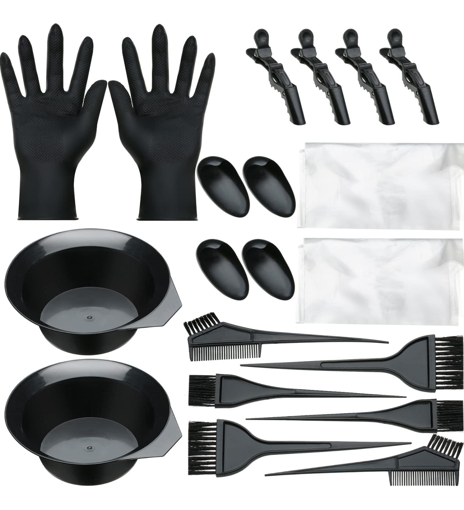 20 Piece Hair Dye Coloring Kit with Bowl, Brush, Gloves & Ear Cover - DIY Salon Hair Coloring Tools for Bleaching & Drying (Small Black Bowl) - Buy Online on GoSupps.com