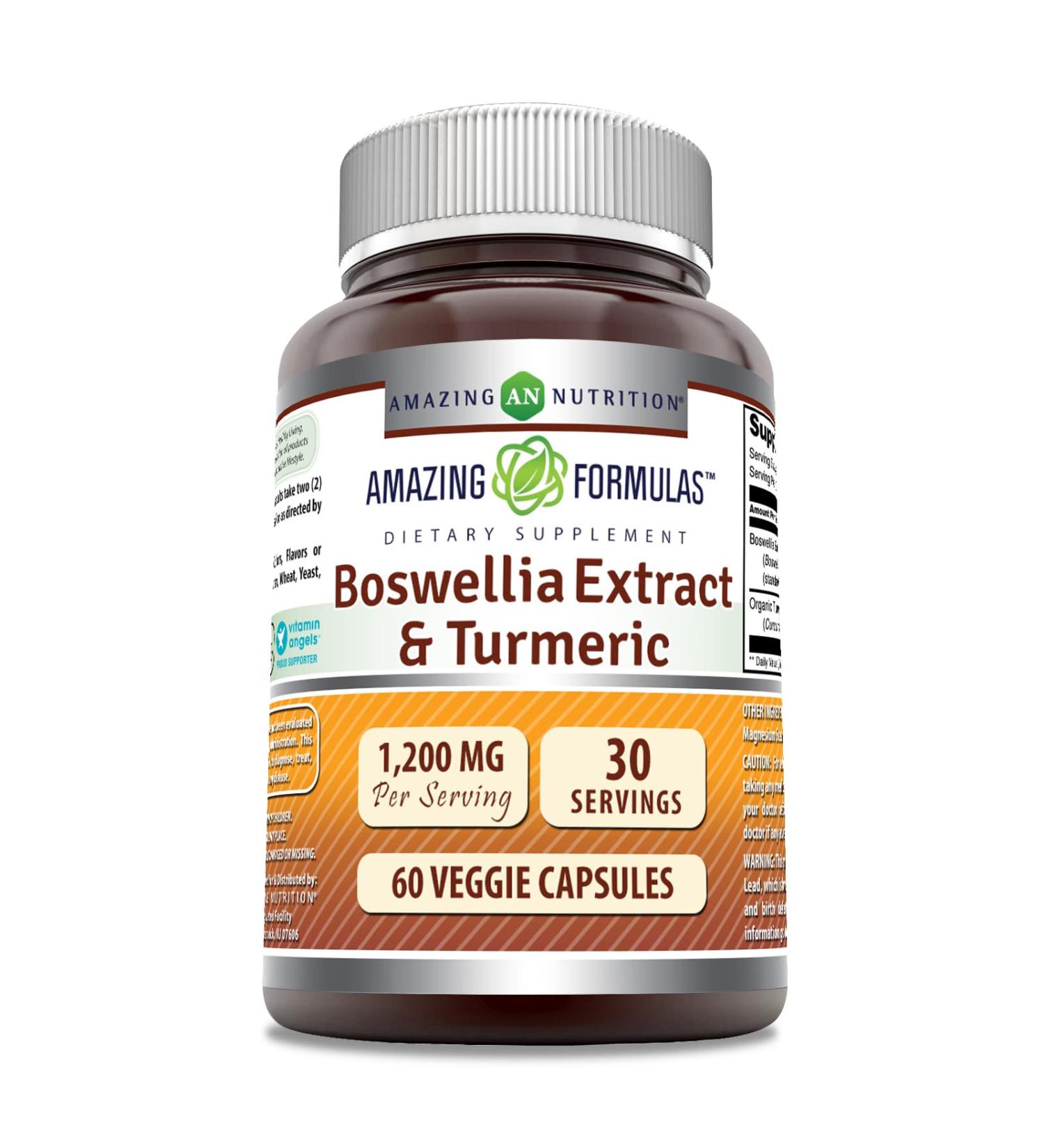 Amazing Formulas Boswellia Extract & Turmeric 1200mg - 60 Veggie Capsules - Non-GMO & Gluten Free - Made in USA - Vegetarian Friendly - Buy Online on GoSupps.com
