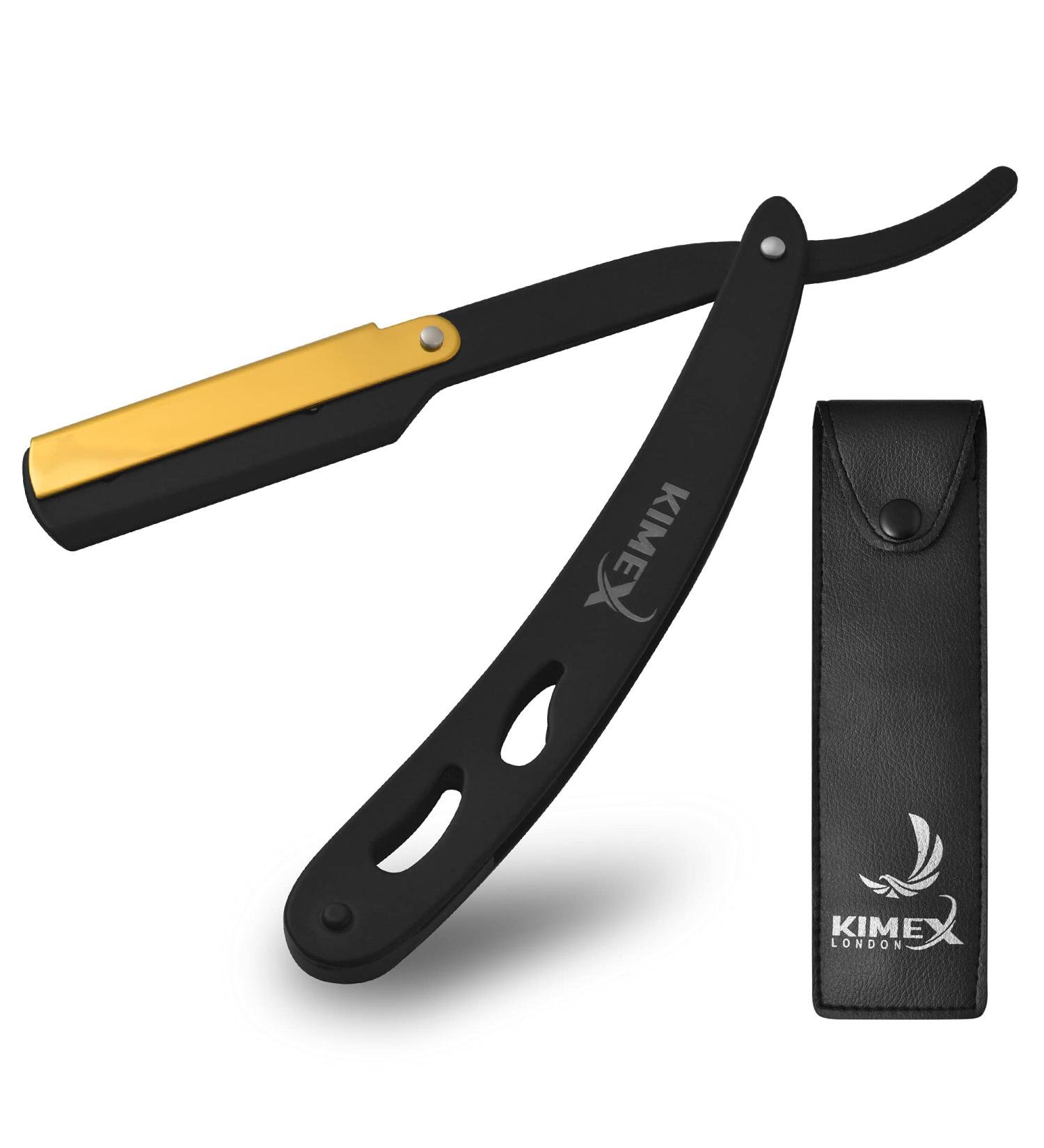 KIMEX LONDON Cut Throat Razor - Stainless Steel Straight Barber Shaving Razor with 24K Gold Swing Lock and Leather Cover - Buy Online on GoSupps.com