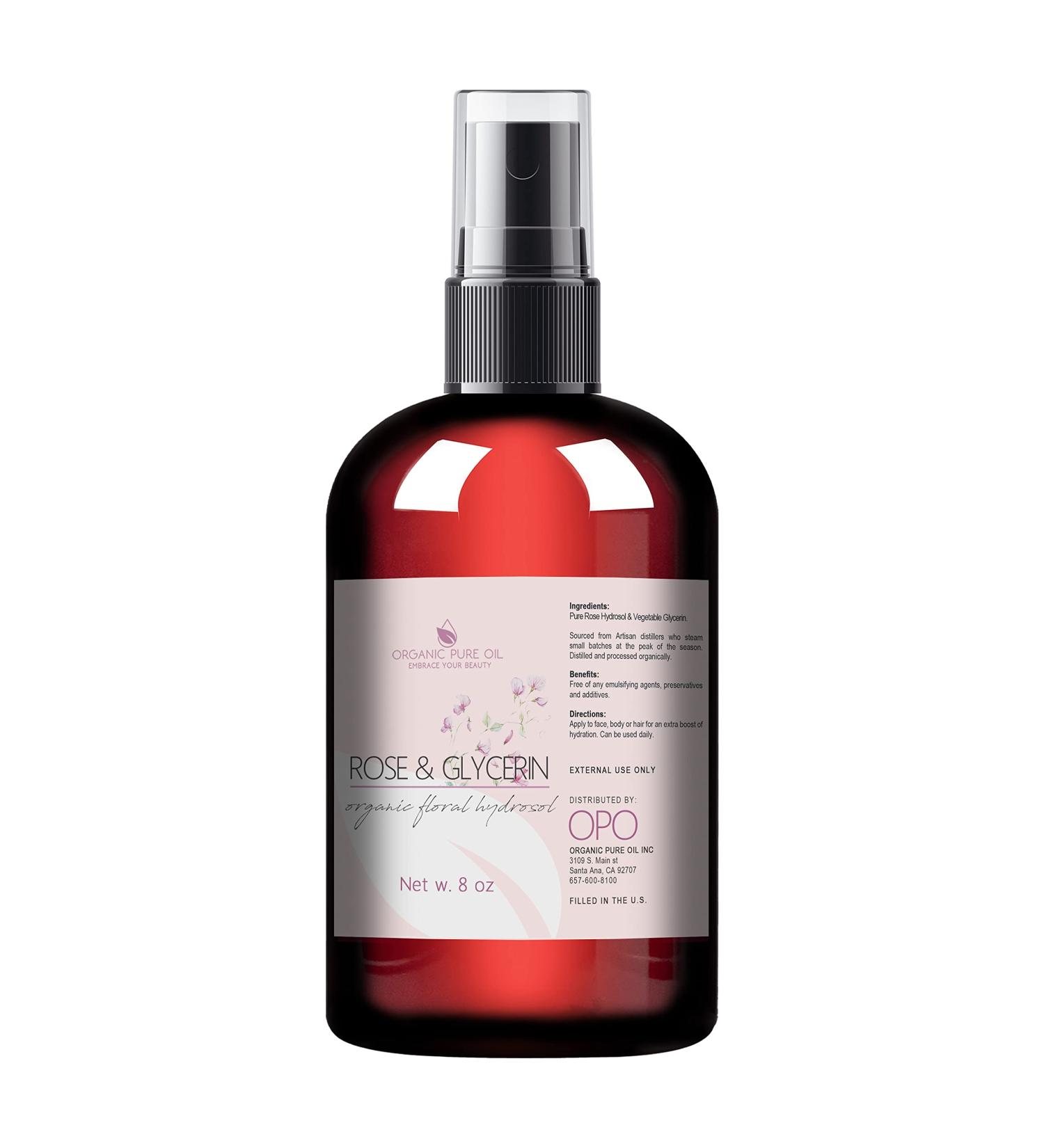 Rosewater Glycerin Mist Toner Spray - 100% Pure Rose Hydrosol and Glycerine, Moisturizing Cleanser for Face, Skin, Hair - 8 oz - Buy Online on GoSupps.com