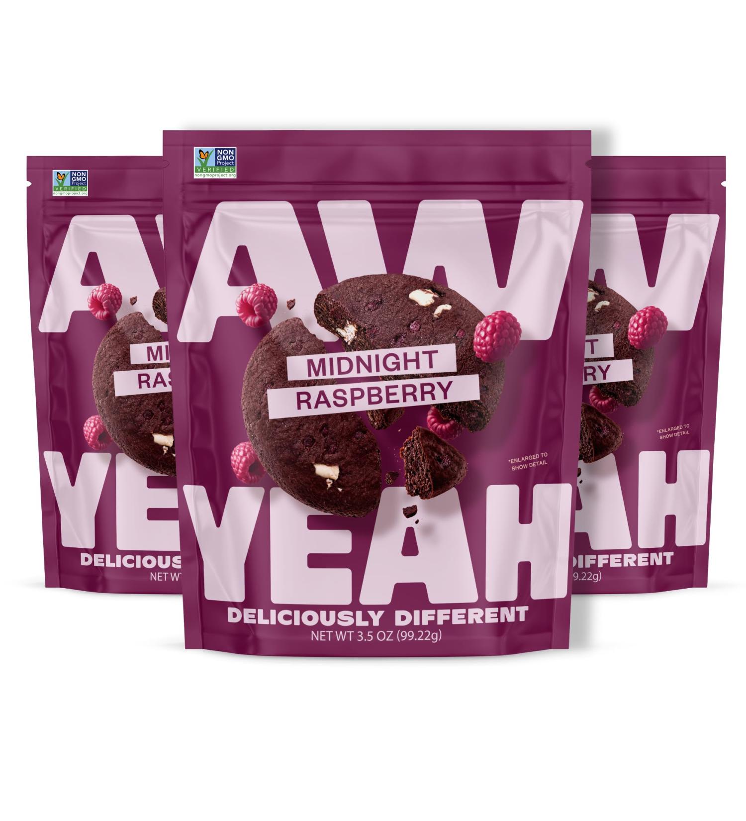 AwYeah Midnight Raspberry Mini Cookies Rich Chocolate Tart Raspberries & White Chocolate Gluten-Free Vegan 3.5oz (3 Pack) Bold Fruity All-Natural Non-GMO Plant-Based Treat for Snacking! - Buy Online on GoSupps.com