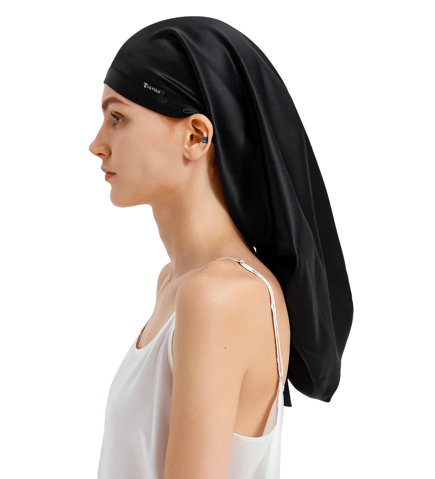 Lilysilk 100% Silk Mulberry Hair Hood - 19 Momme Sleeping Cap for Curly Hair - Black Night Hat for Women - Buy Online on GoSupps.com