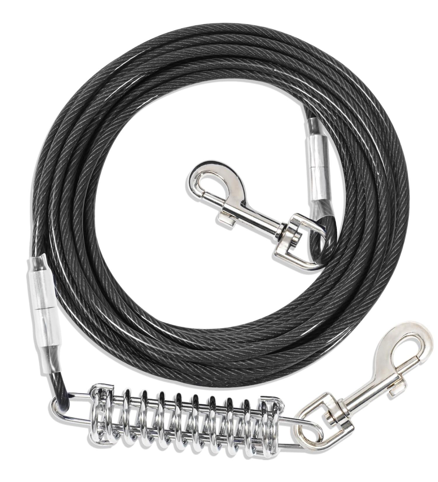 Yard Leash for Dogs - Shock Absorbing 3-15m Tie Out Cable Durable Black 9m Leash for Outdoor Use - Buy Online on GoSupps.com