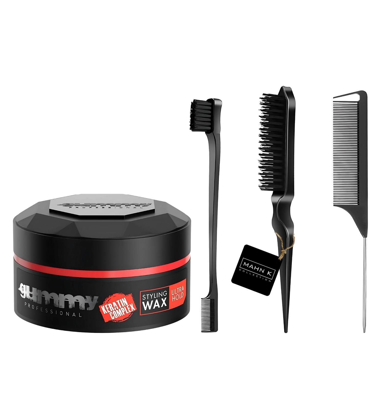 Edge Control Hair Wax and 3 Smoothing Brushes | Ultra Hold Gummy Wax 150ml Gummy Hair Gel for Men and Women Mahn K Collection Smoothing Back Brush Set for - Buy Online on GoSupps.com