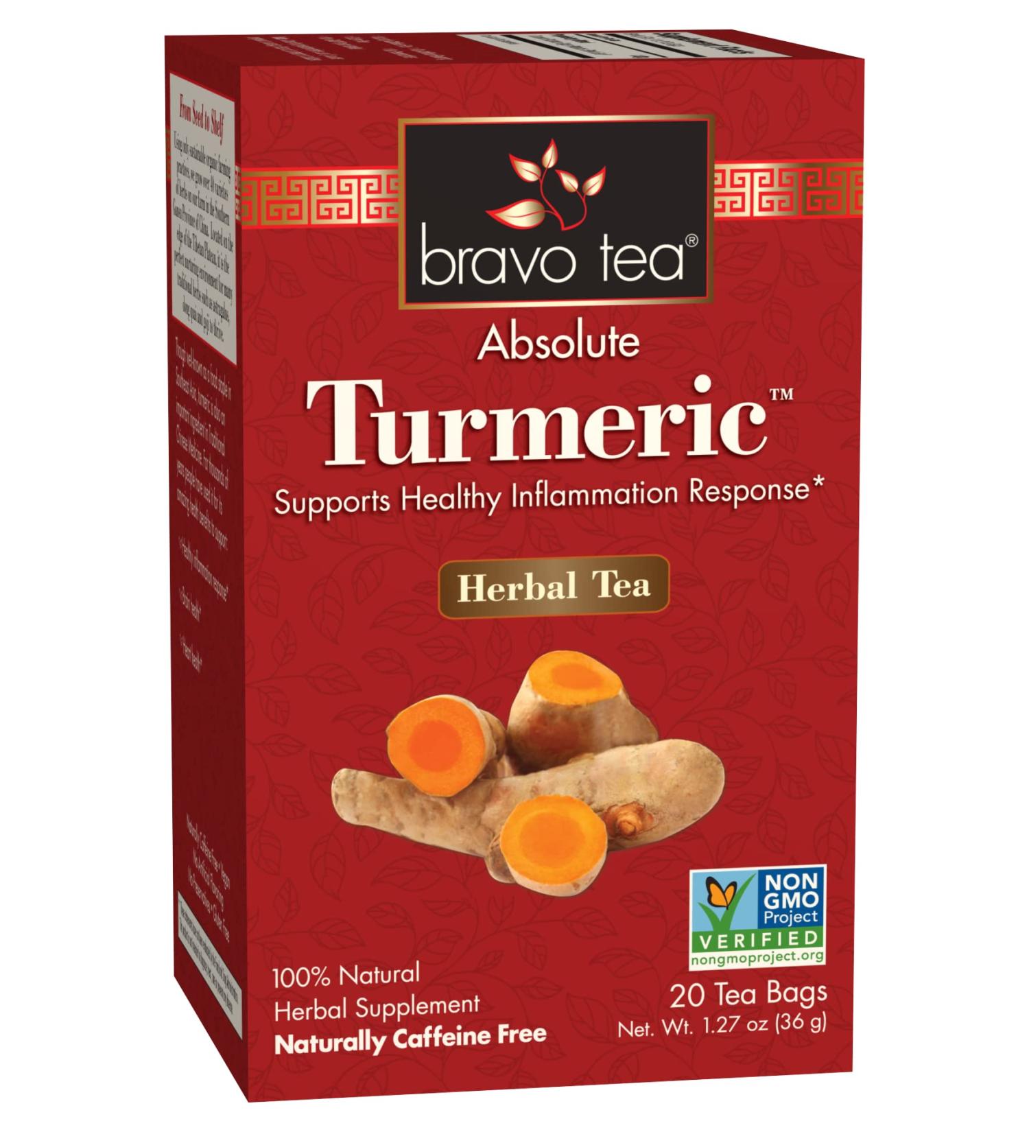 Buy Bravo Teas & Herbs Turmeric Tea - Caffeine Free, 20 Bags | Premium Herbal Blend - Buy Online on GoSupps.com