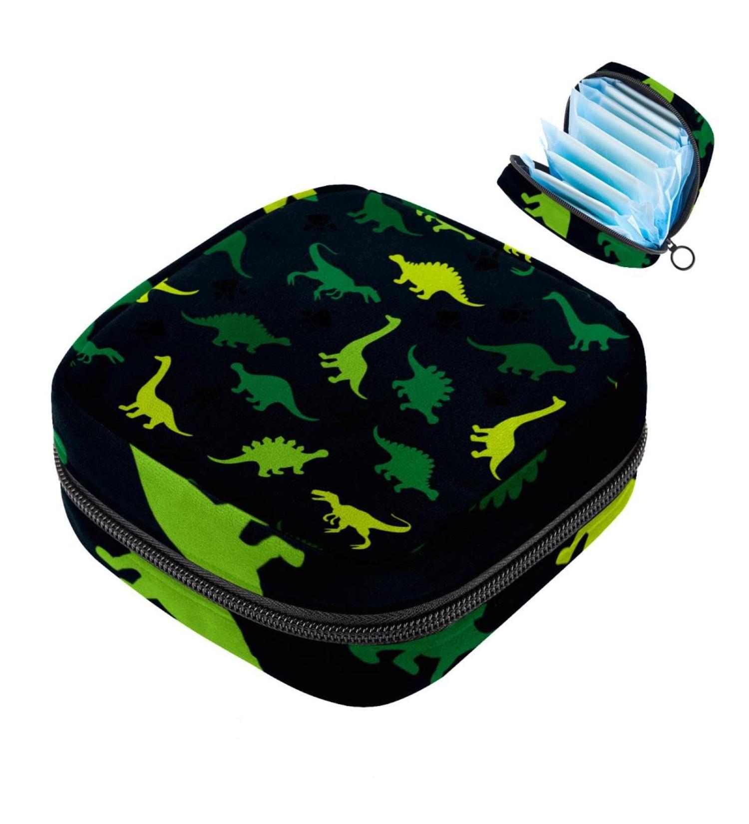Portable Women's Binding-Up Bags | Menstrual Cup Pocket & Pads | Ideal for Teenage Girls | Dinosaur Green Footprint Design - Buy Online on GoSupps.com