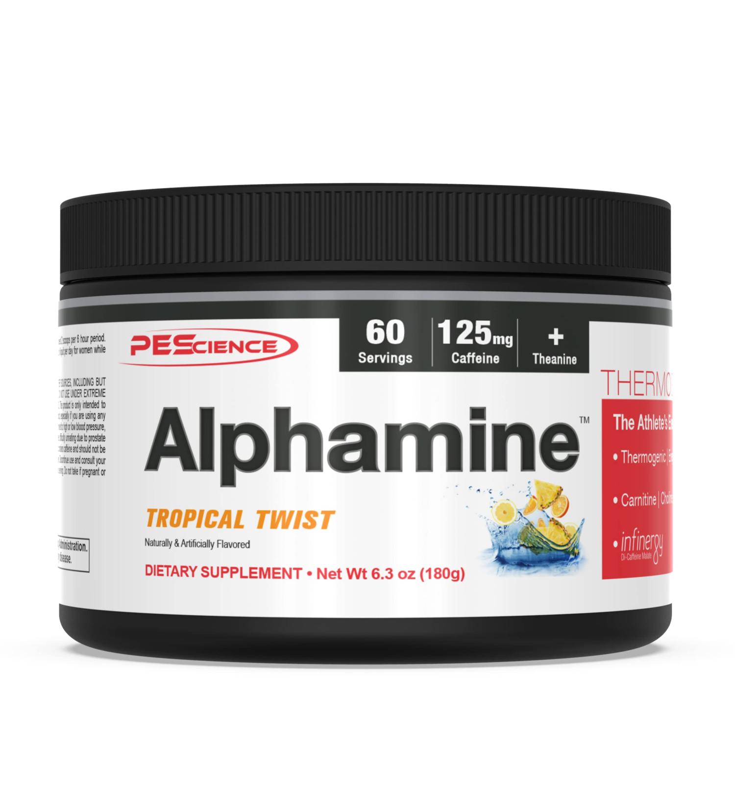 PEScience Alphamine Tropical Twist 60 Scoops Thermogenic Energy Powder with L-Carnitine - Buy Online on GoSupps.com