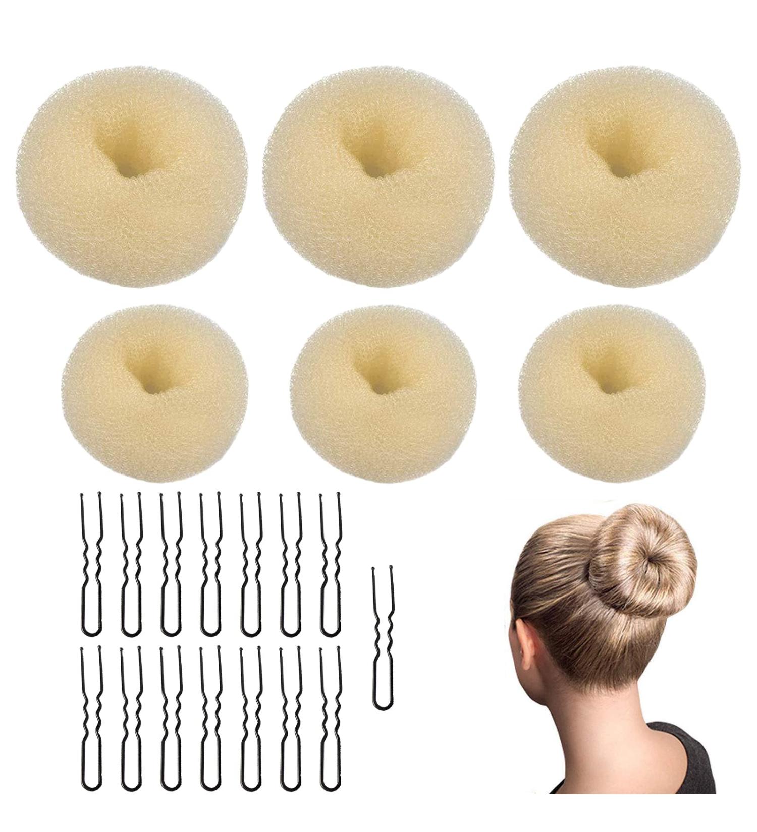 VEGCOO 6-Piece Donut Bun Maker Set - Hair Styling Aid Nylon Hair Ties Cream White - Perfect for Effortless Hairstyles - Buy Online on GoSupps.com