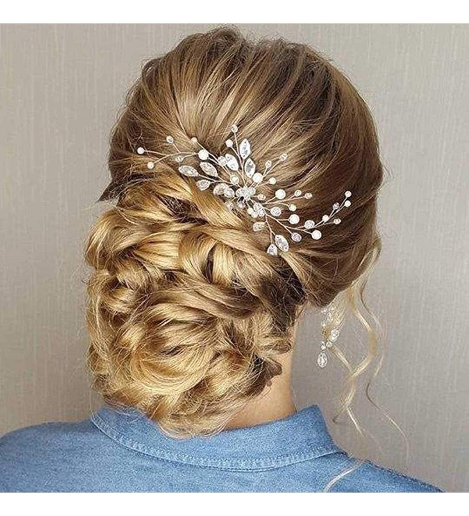 Ushiny Crystal Hair Pins - Silver Rhinestone Bridal Headpiece & Pearl Hair Accessories for Women & Girls - Buy Online on GoSupps.com
