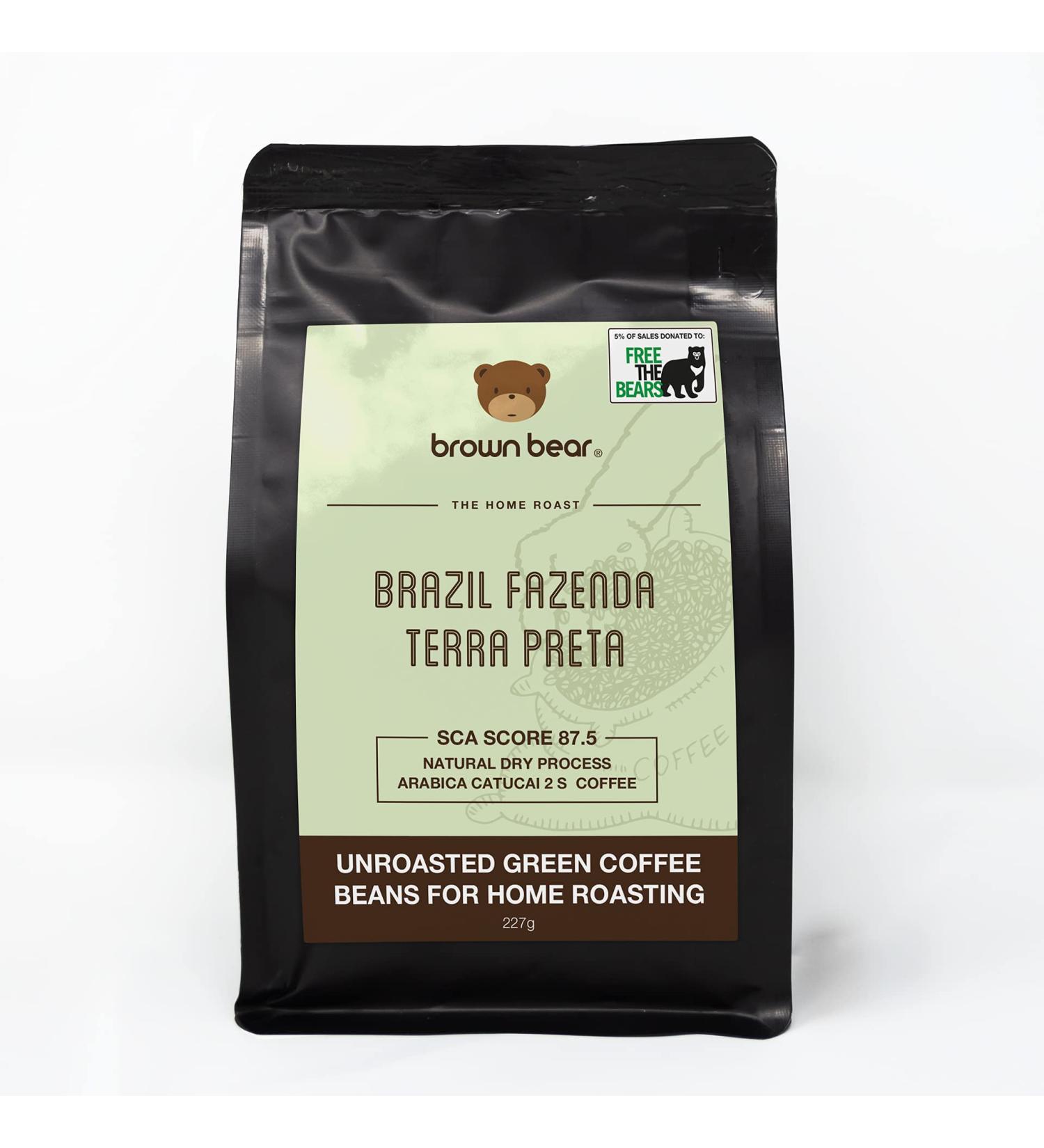 Green Coffee Beans 227g - Brazil Fazenda Terra Preta - Brown Bear - SCA 87.5 Score - Cup of Excellence - Unroasted Raw Coffee Beans for Home Roasters - Natural Dry Process - Buy Online on GoSupps.com