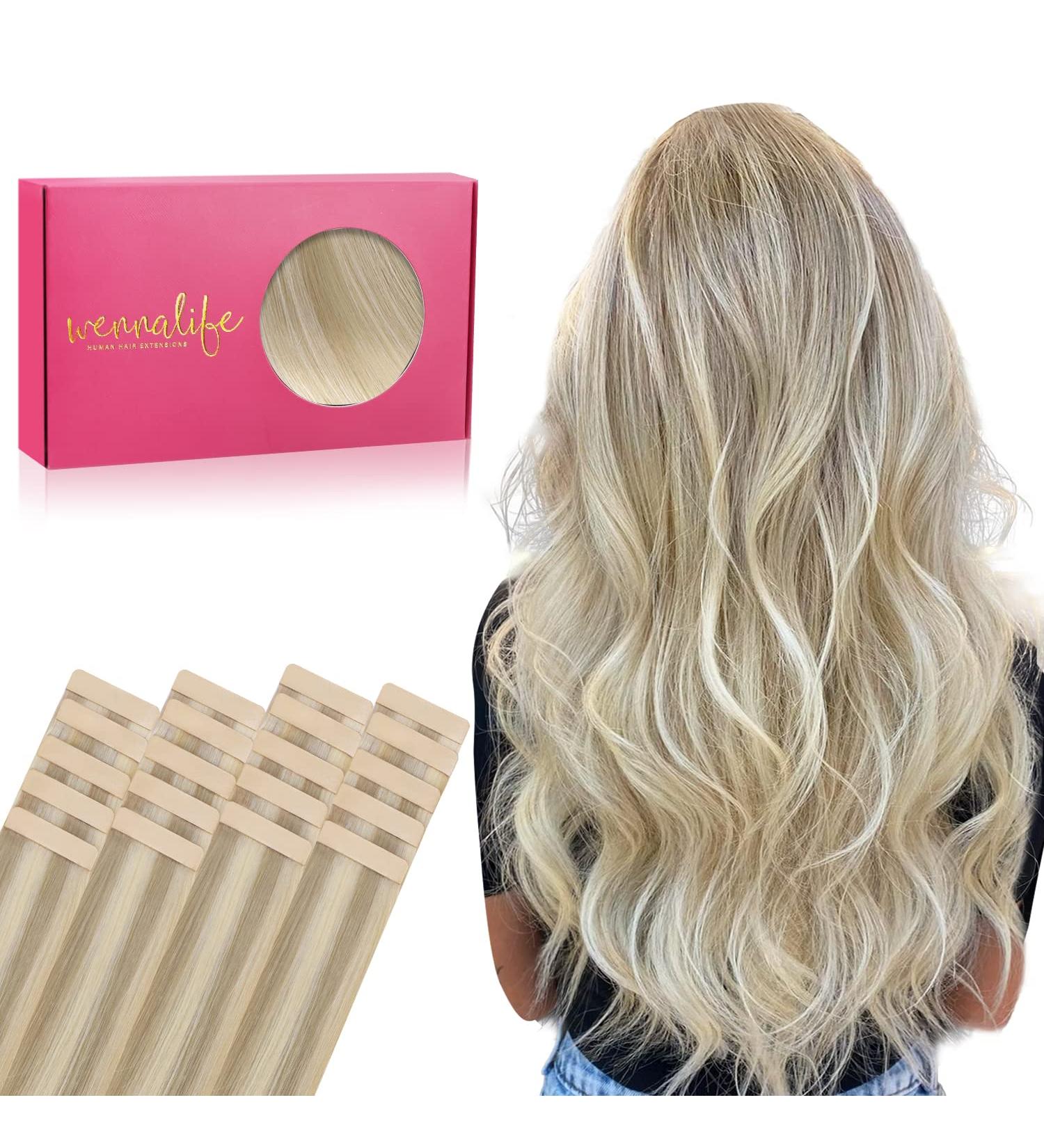 Shop If-alife 20pcs Remy Real Hair Tape Extensions - 22 Inch Ashblond & Gold Blonde | Silky Straight Invisible Skin Weft - Buy Online on GoSupps.com
