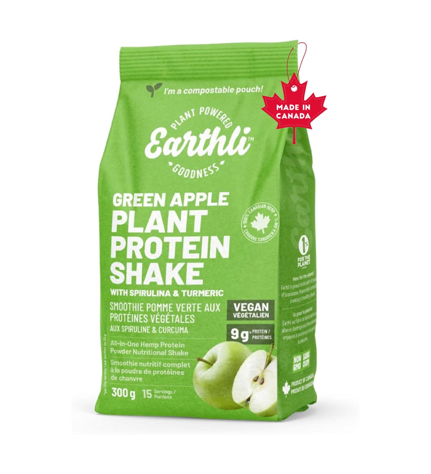 Earthli Green Apple Plant Protein Shake (300g) | Hemp Based Superfood | 20g Protein & 7g Fibre | Keto Friendly Non-GMO No Added Sugar | Vegan Plant-based Protein Powder | Nutritional Shake - Buy Online on GoSupps.com