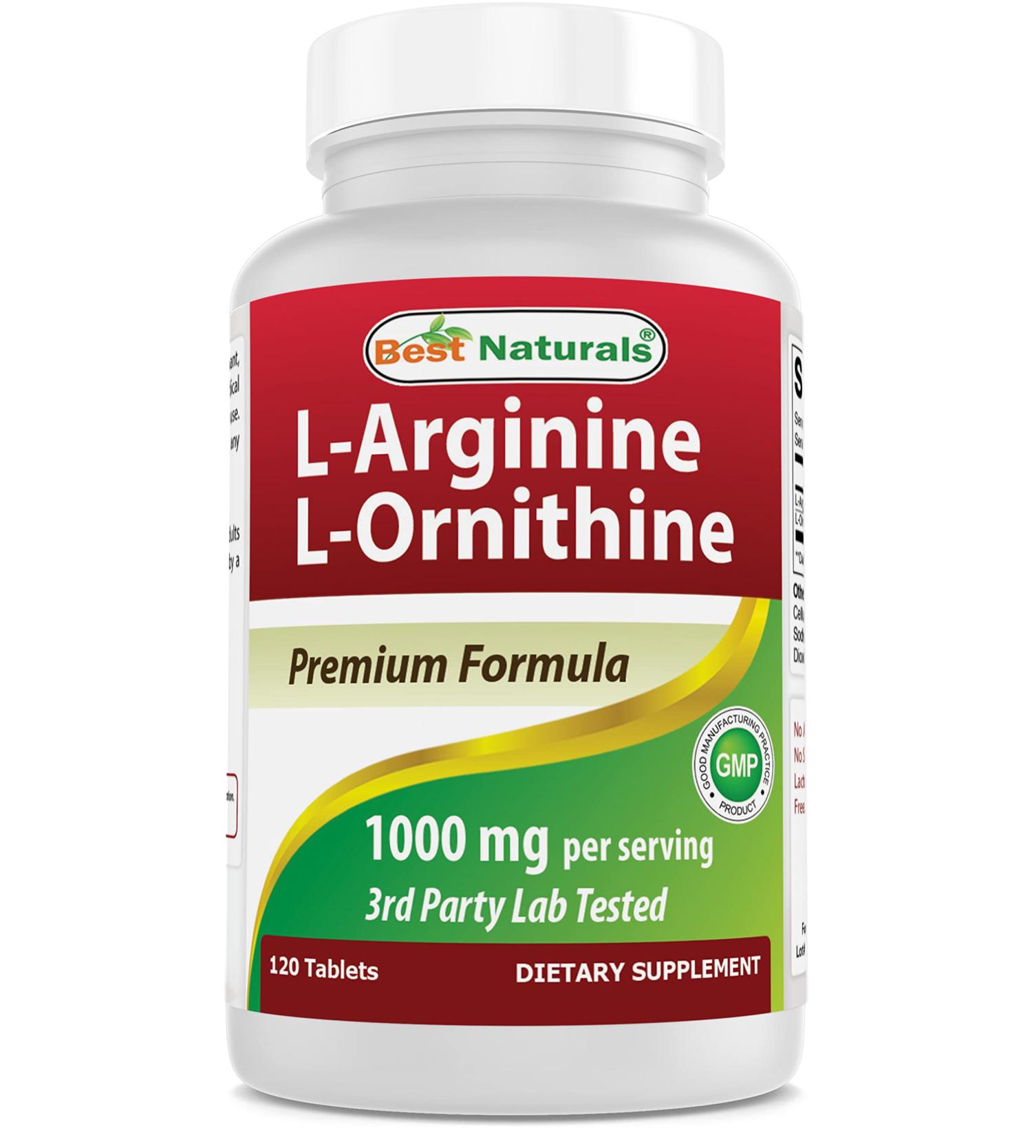Best Naturals L-Arginine L-Ornithine - 1000mg per Serving - 120 Tablets - Non-GMO & Gluten Free (120 Count (Pack of 1)) - Buy Online on GoSupps.com