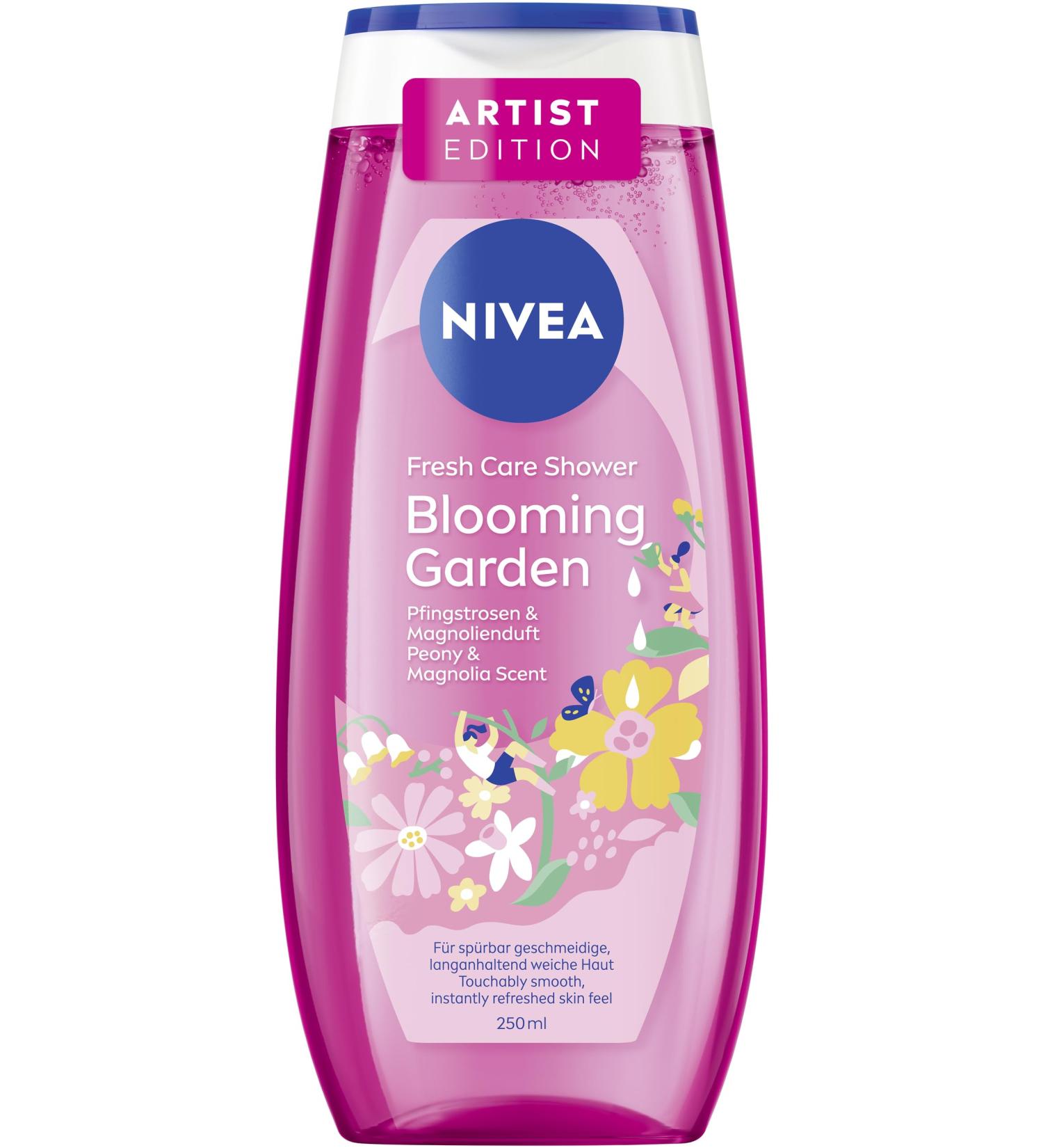 Beiersdorf AG NIVEA Blooming Garden Artist Edition Shower gel pH skinneutral caring shower gel with vitamins C and E shower bath with the scent of peonies and magnolia 250 ml