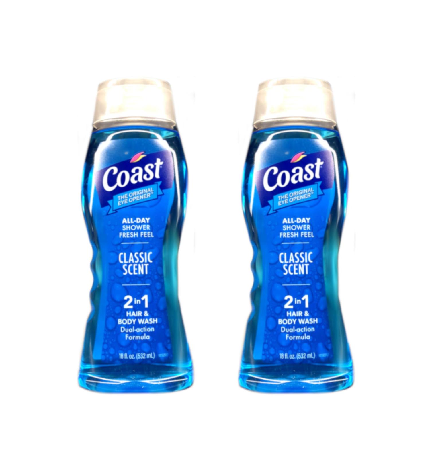 Coast All Day Shower Fresh Feel Classic Scent 2-in-1 Hair and Body Wash Dual Action Enhanced Formula 18 fl oz (Pack of 2)