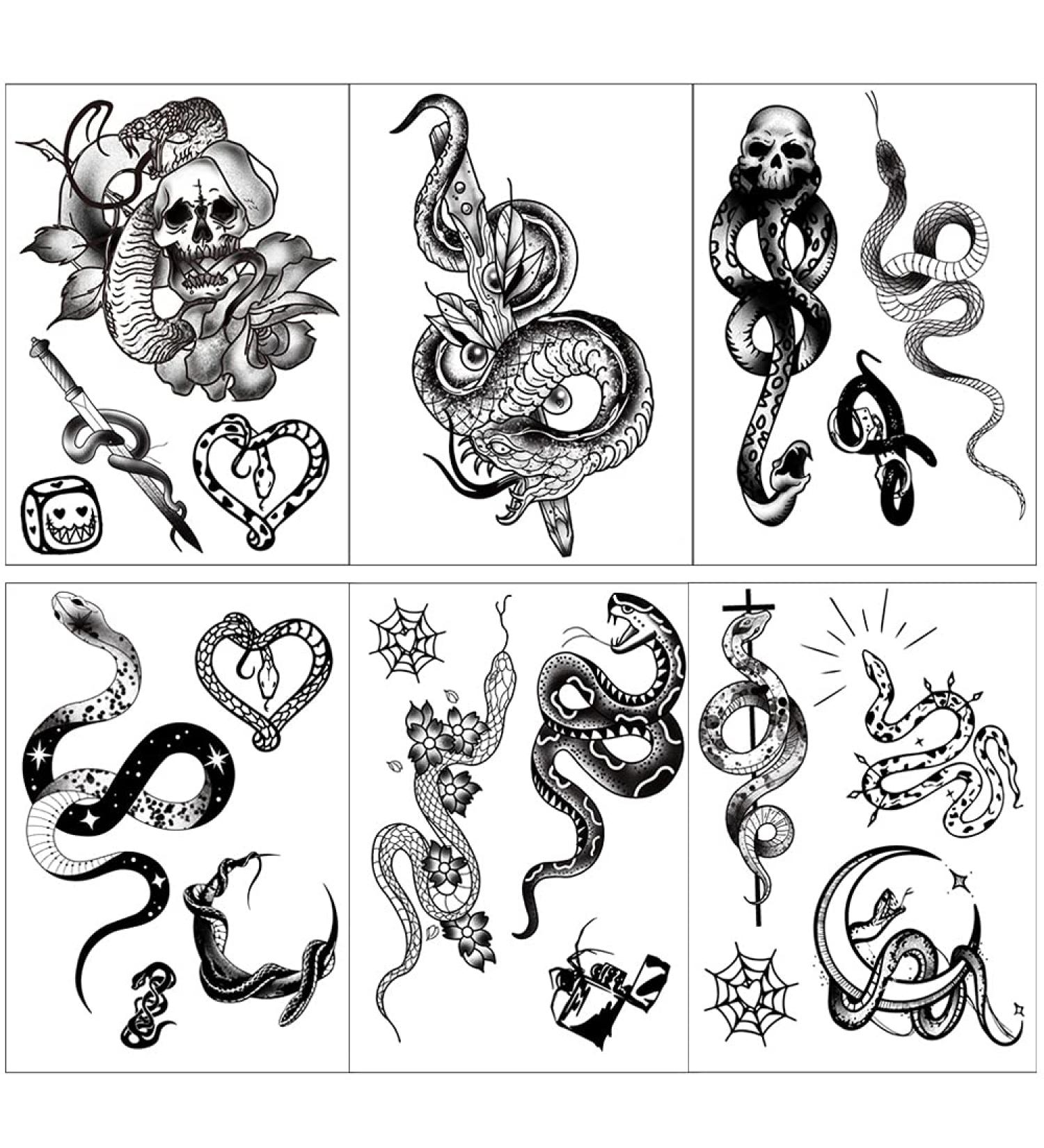 Temporary Tattoos for Men Women Teens Body Art Decorations Black Fake Tattoos Stickers Snake Tattoo Decals 20 Pcs Skull Web Black Rose Flower Knife Moon Sexy Stickers for Sleeve Arm Neck Chest Decor - Buy Online on GoSupps.com