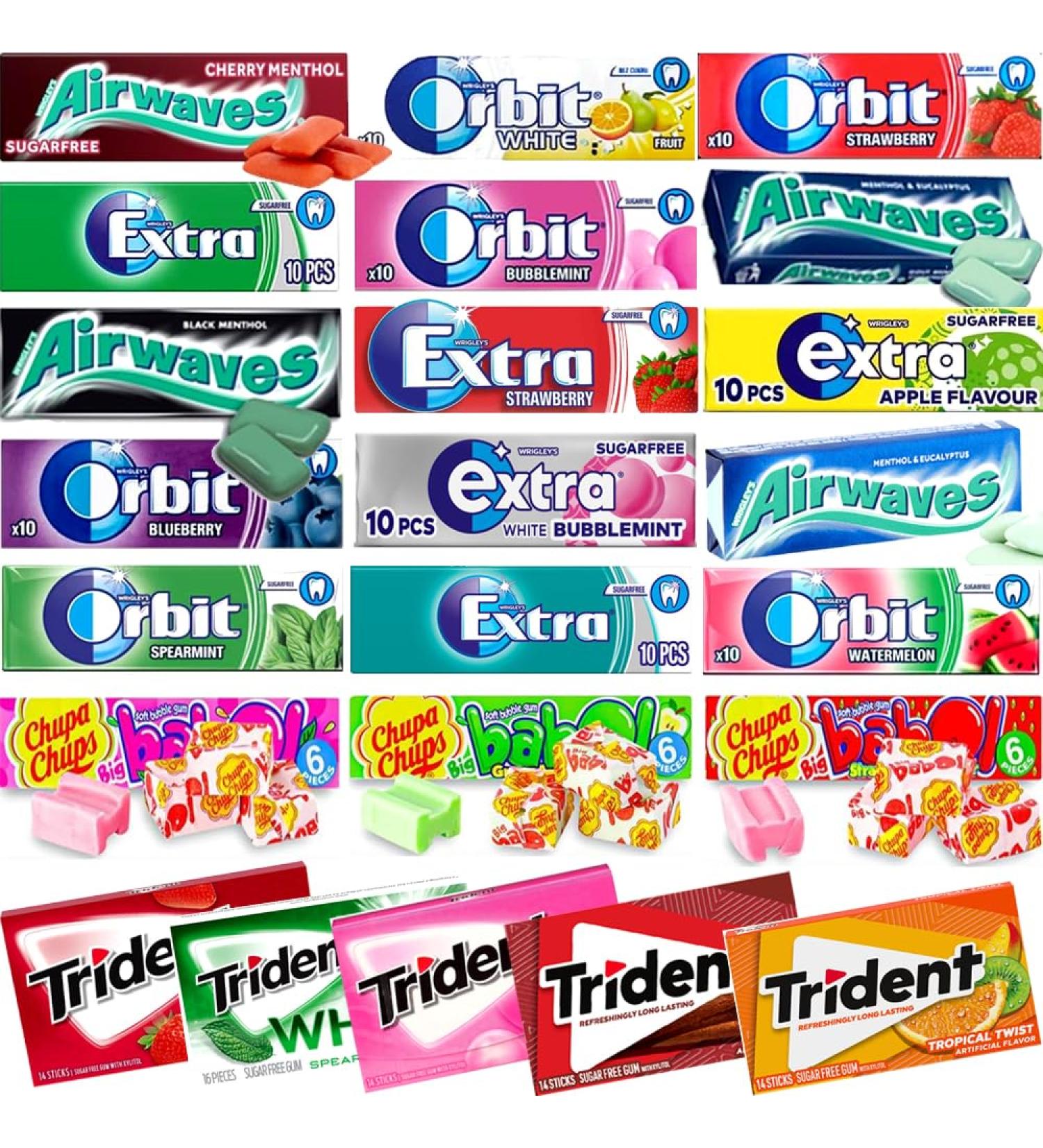 Wrigley's Orbit Extra Airwaves Big Babol Chewing Gum Packs - Random Mixed Chewing Gum Packs (5 Packs)