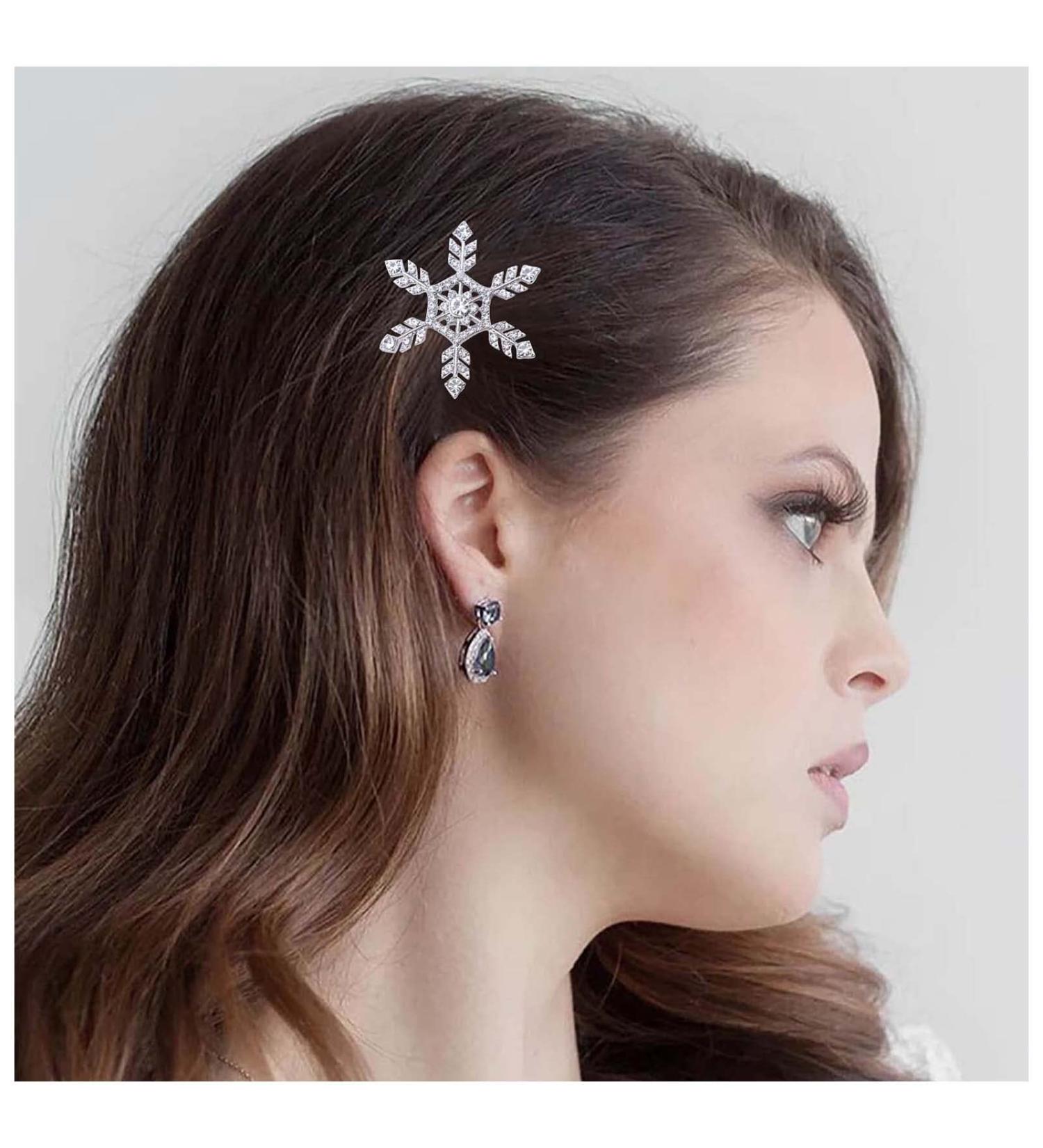 Inilbran Boho Snowflake Hair Clip Silver Crystal Hair Barrettes Vintage Crystal Hairpin Barrette Sparkly Cz Hair Pins Hairclip Crystal Bridal Hair Barrette Decorative Hair Accessories for Women - Buy Online on GoSupps.com