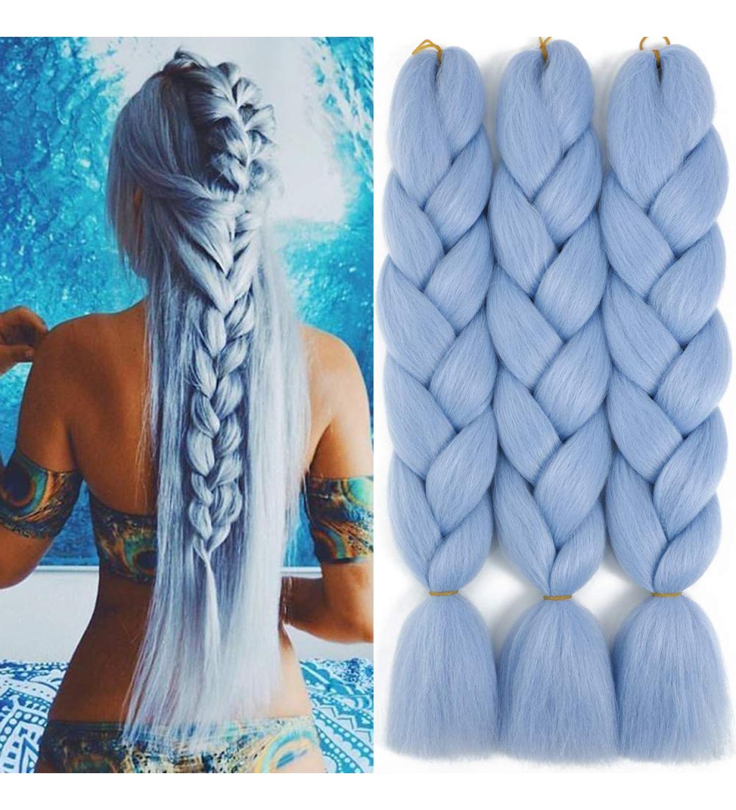 Light Blue 24 Inch Jumbo Braiding Hair Extensions - 3Pcs/Lot Synthetic Colored Braid Hair - Buy Online on GoSupps.com