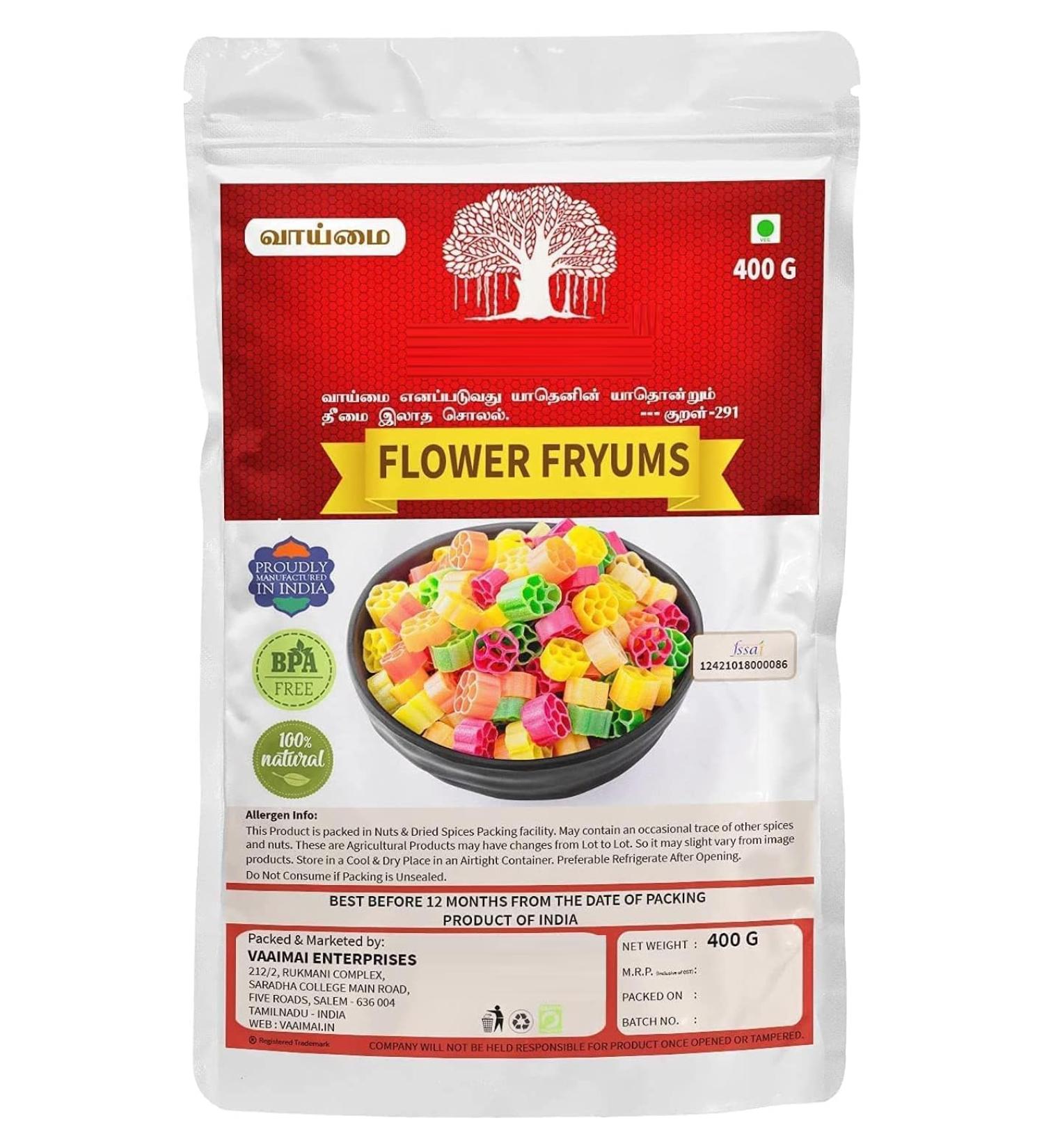 DK Flower Fryums - Colorful Flower Shape Deep Fryers - Crispy Deep Fryers Ready to Fry Homemade (400g)
