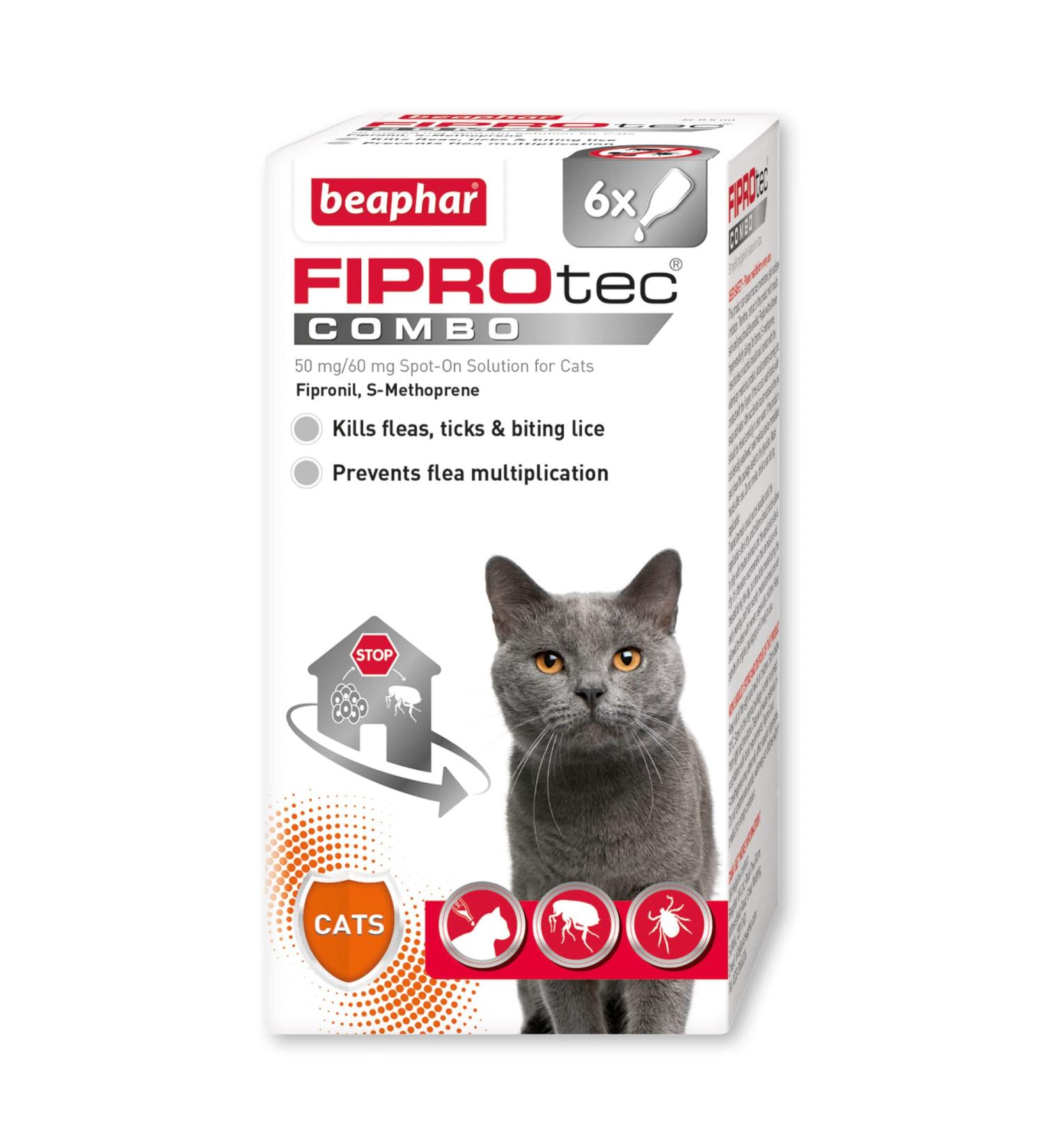 Beaphar FIPROtec COMBO for Cats & Kittens - Flea, Egg, & Tick Treatment | Vet Strength Formula | 6 Pipettes - Buy Online on GoSupps.com
