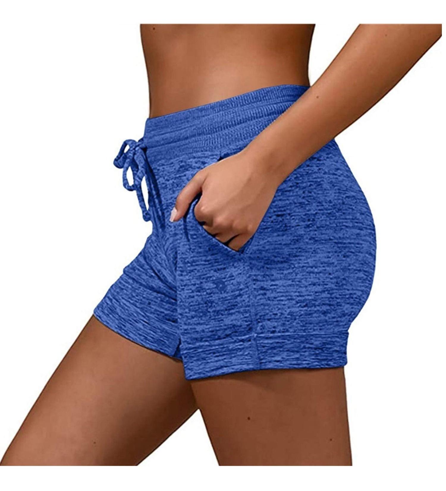 Shop Ronony Women's Sports Shorts - Mini Hotpants for Yoga Running & Fitness | Blue Sweatpants with Pockets - Buy Online on GoSupps.com