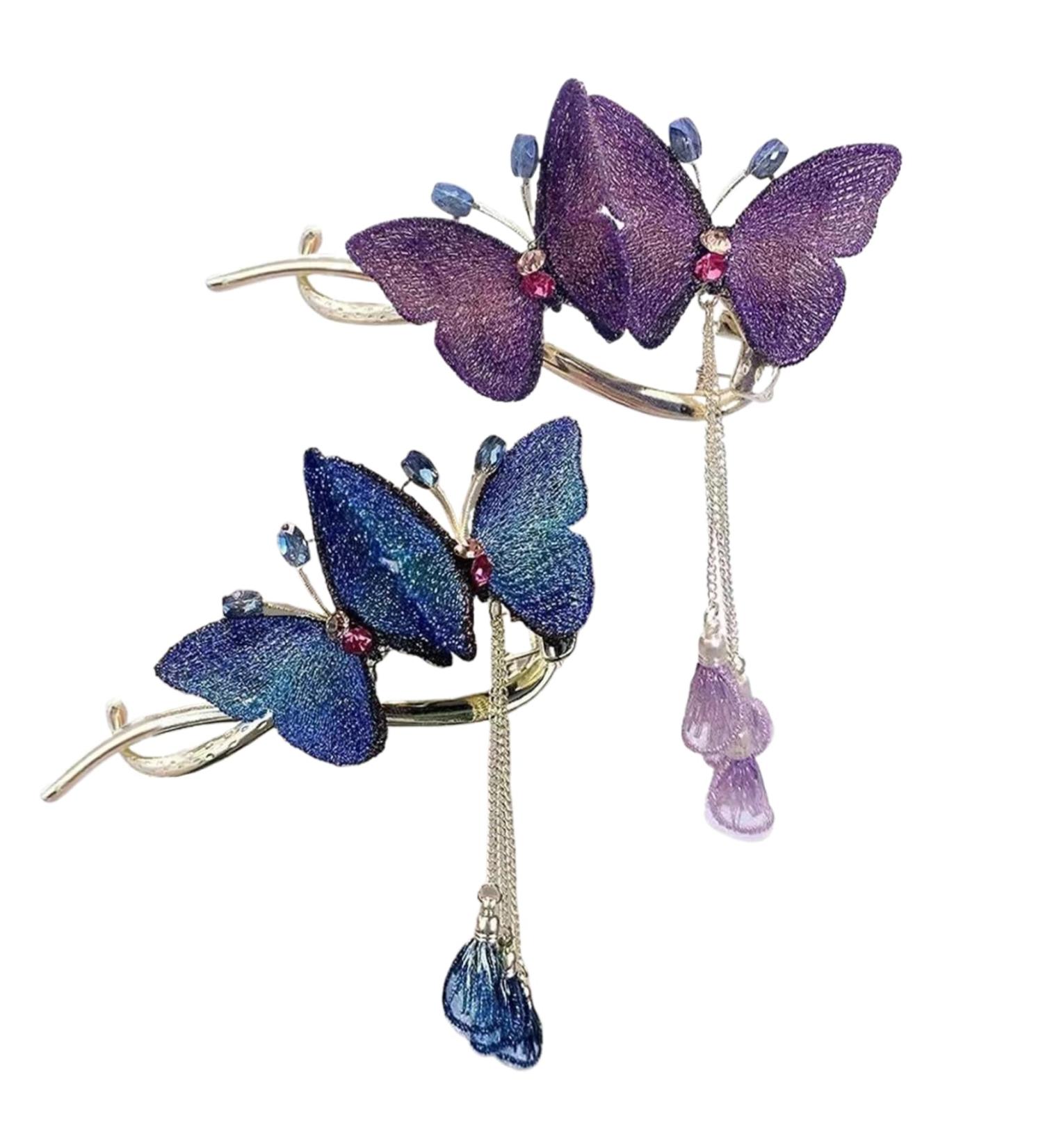 Purple Butterfly Hair Clips 2PCS Elegant Rhinestone Hair Clips Sparkle Decorative Hair Clips for Thick Long Hair Bun Maker - Buy Online on GoSupps.com