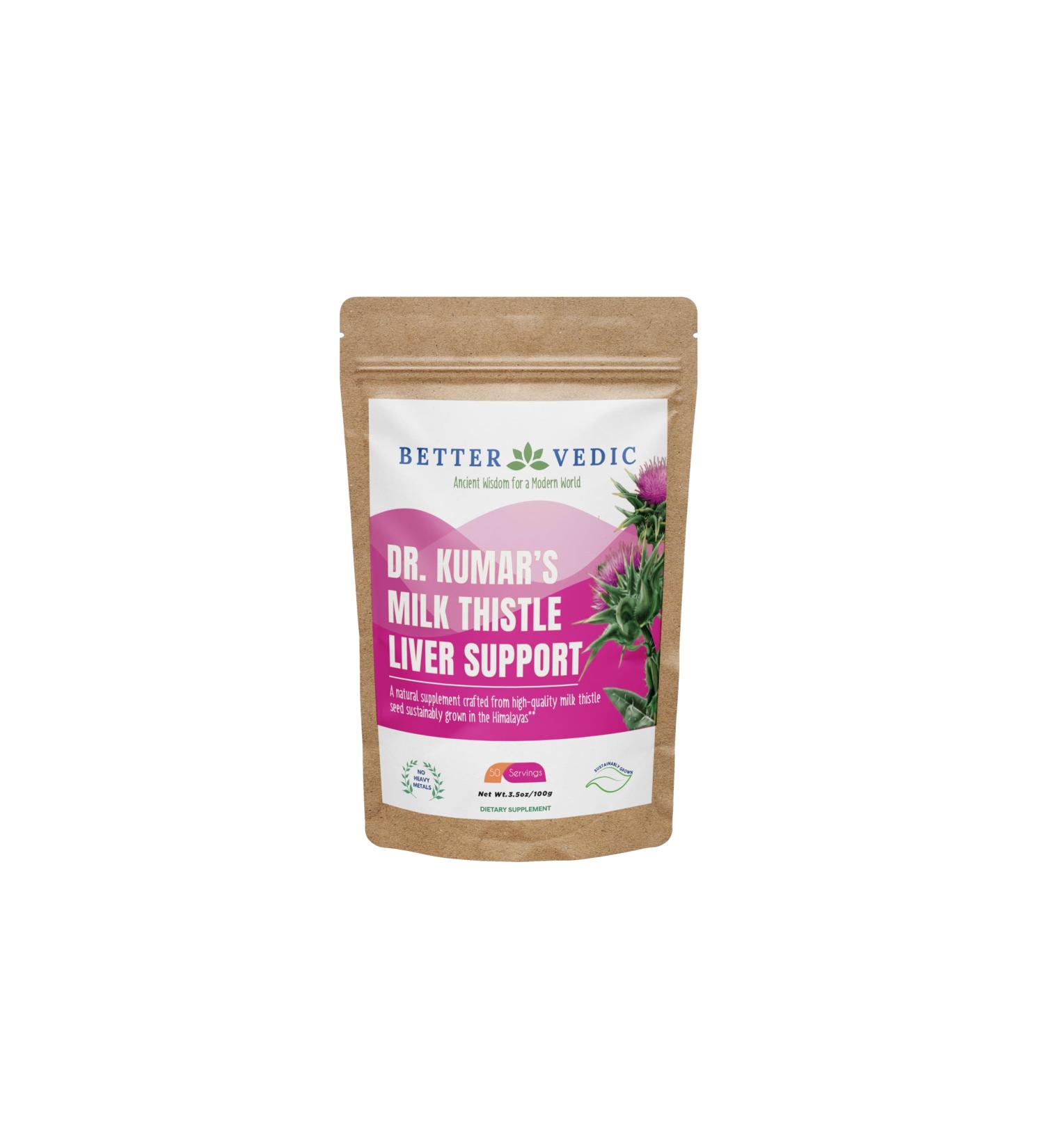 Better Vedic Milk Thistle Max - Liver Support - Pure Milk Thistle Powder - Silymarin Traditional Ayurveda Herbal Supplement - Vegan Solar Dried No Preservatives - 3.53 oz - 50 Servings - Buy Online on GoSupps.com