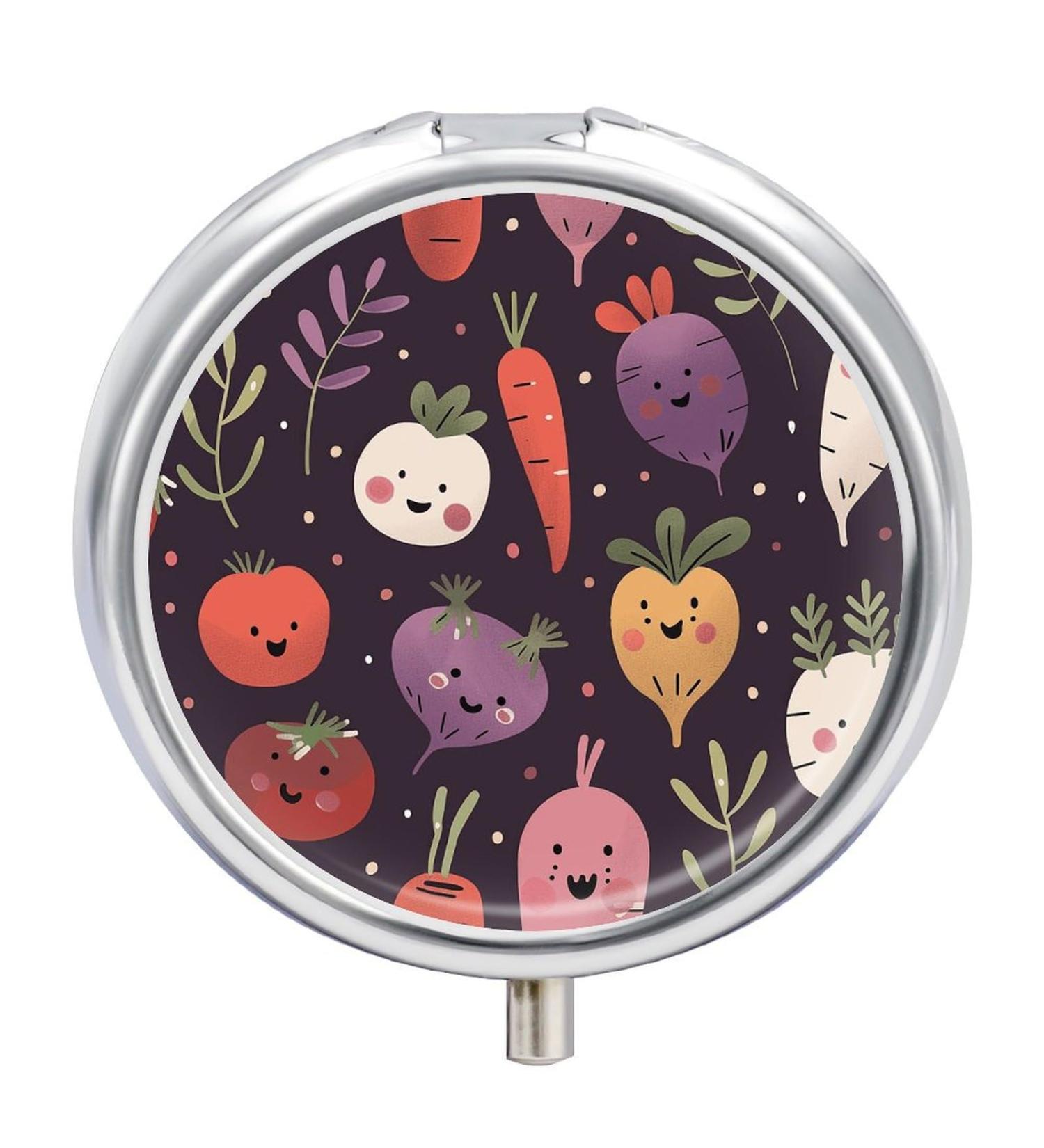 Portable 3 Compartment Pill Box | Travel Case for Medicine & Vitamins | Cute Vegetable & Face Designs | Ideal for Purse & Pocket - Buy Online on GoSupps.com