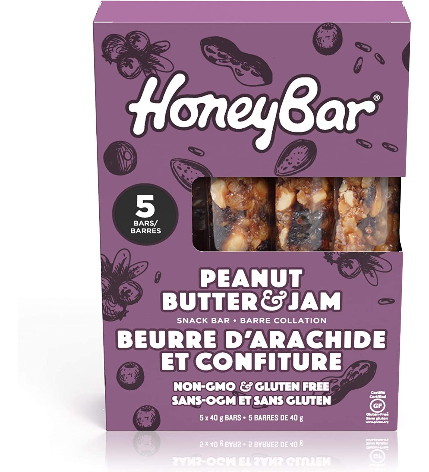 HoneyBar Snack Bars Gluten-Free Non-GMO Vegetarian 40 g Bars 5 Count (Peanut Butter & Jam 5 count (Pack of 1)) Peanut Butter & Jam 40 g (Pack of 5) - Buy Online on GoSupps.com