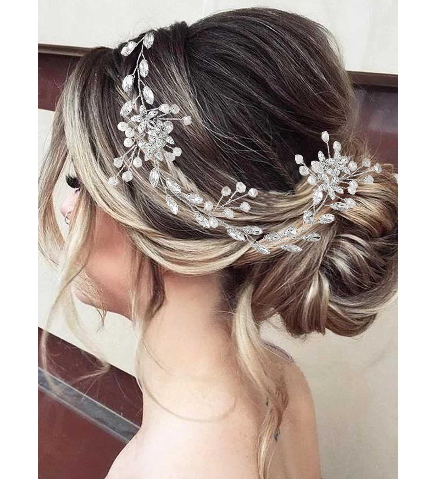 Latious Silver Bride Wedding Hair Vine - Crystal Bridal Hair Piece for Women and Girls - Buy Online on GoSupps.com