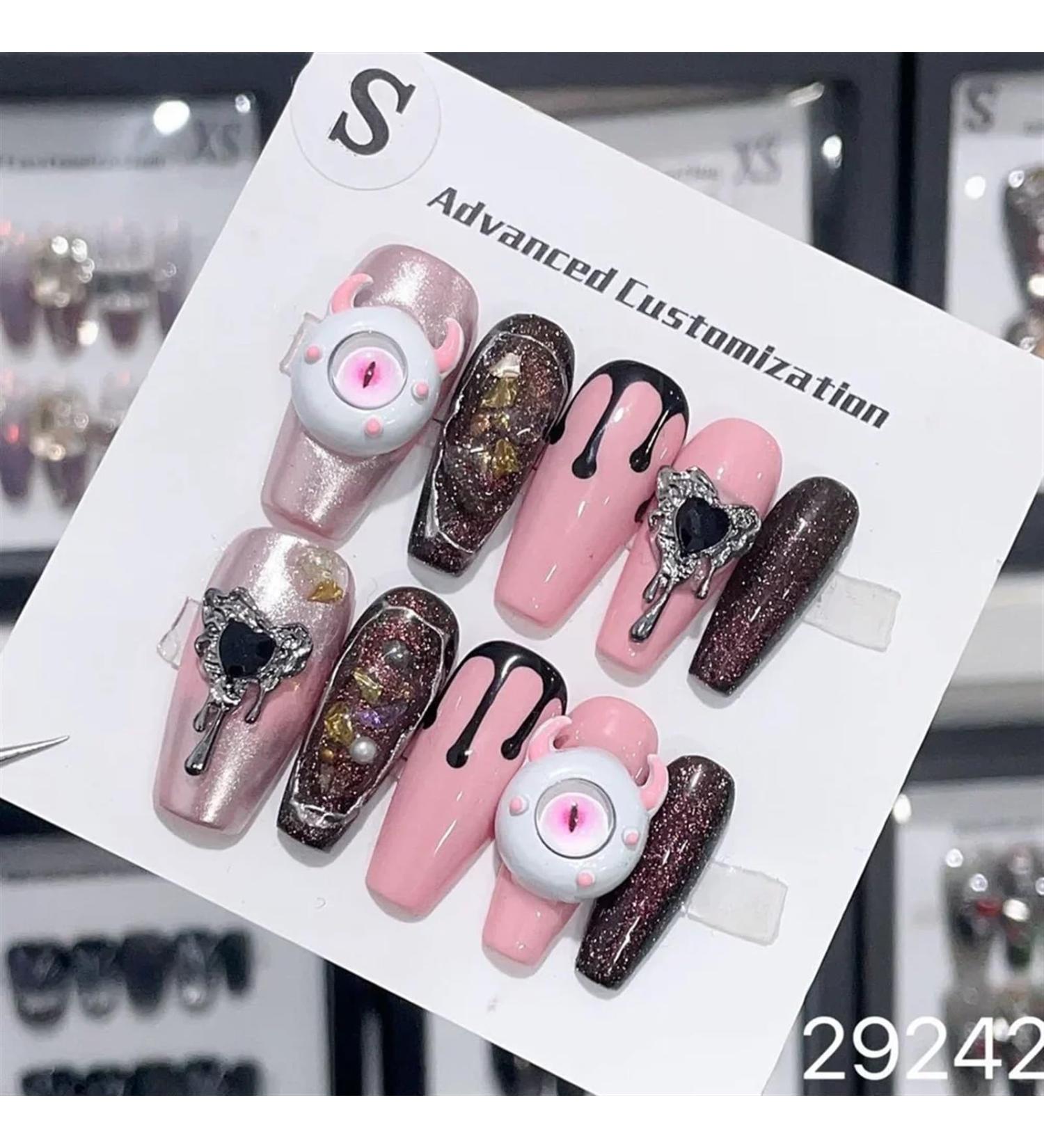 Nails Nail Tips Nails Set Handmade Press on Nails Eye Design Decoration Fake Nail Full Cover Artificial Manicuree Wearable(Z367XS with Tool Kit) - Buy Online on GoSupps.com