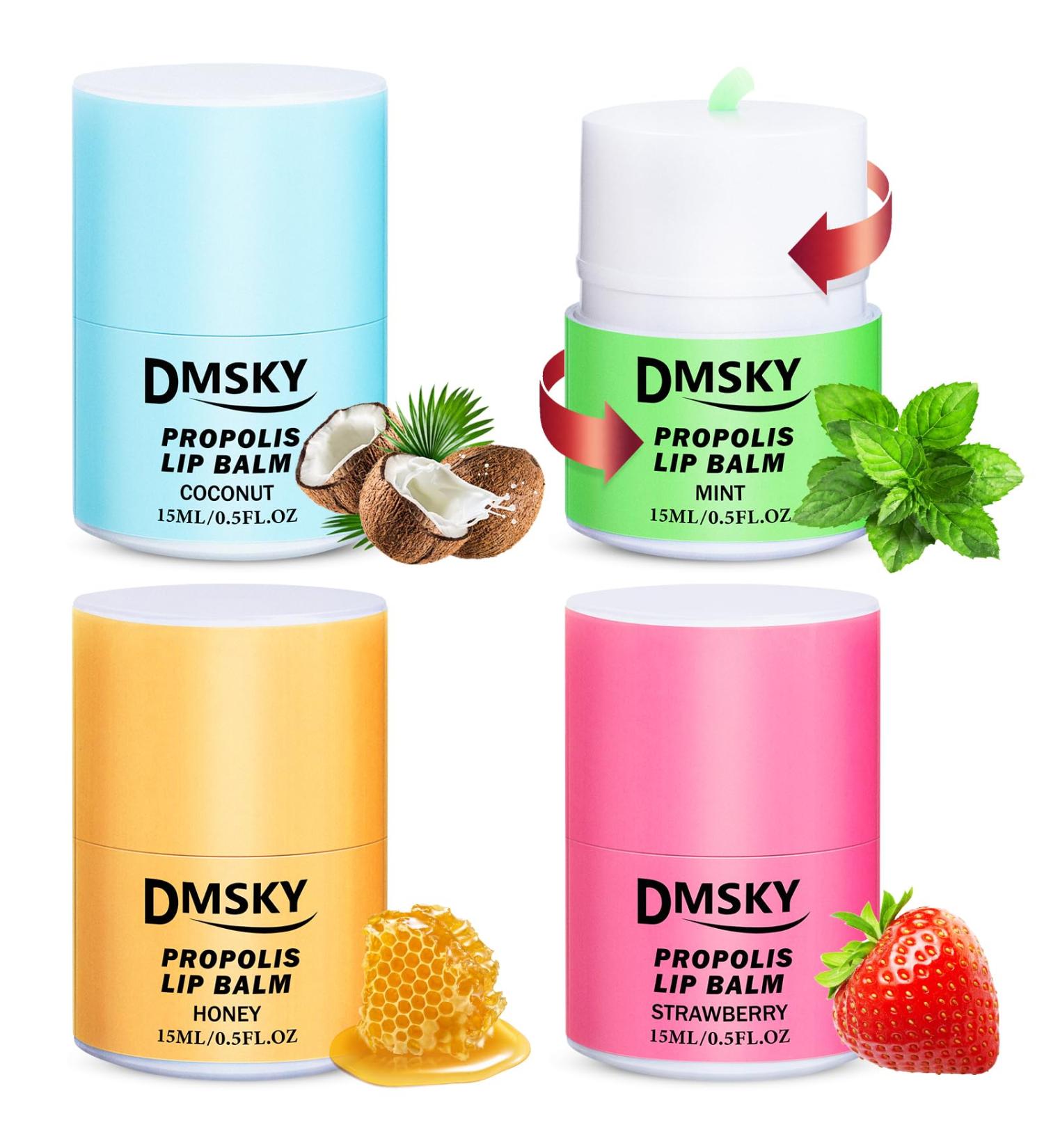DMSKY 4 Pack Lip Sleeping Mask Set Lip Butter with Propolis and Vitamin E Lip Balm for Dry Lips Reduce Lip Lines and Improve Lip Color - Buy Online on GoSupps.com