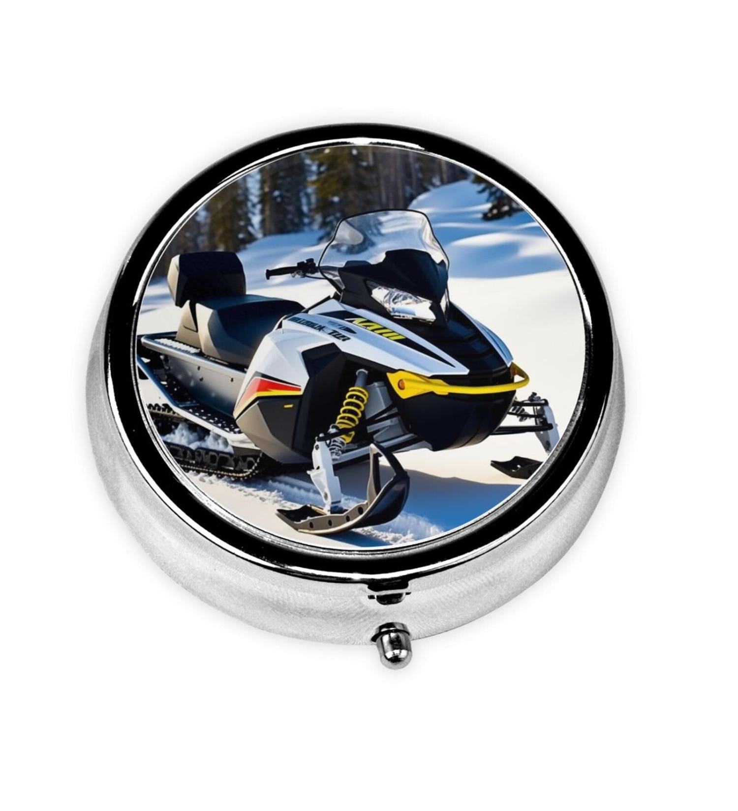 Advanced Snowmobile Portable Metal Pill Box - Round Mini 3-Compartment Hinged Design for Small Pills - Essential Travel Accessory - Buy Online on GoSupps.com
